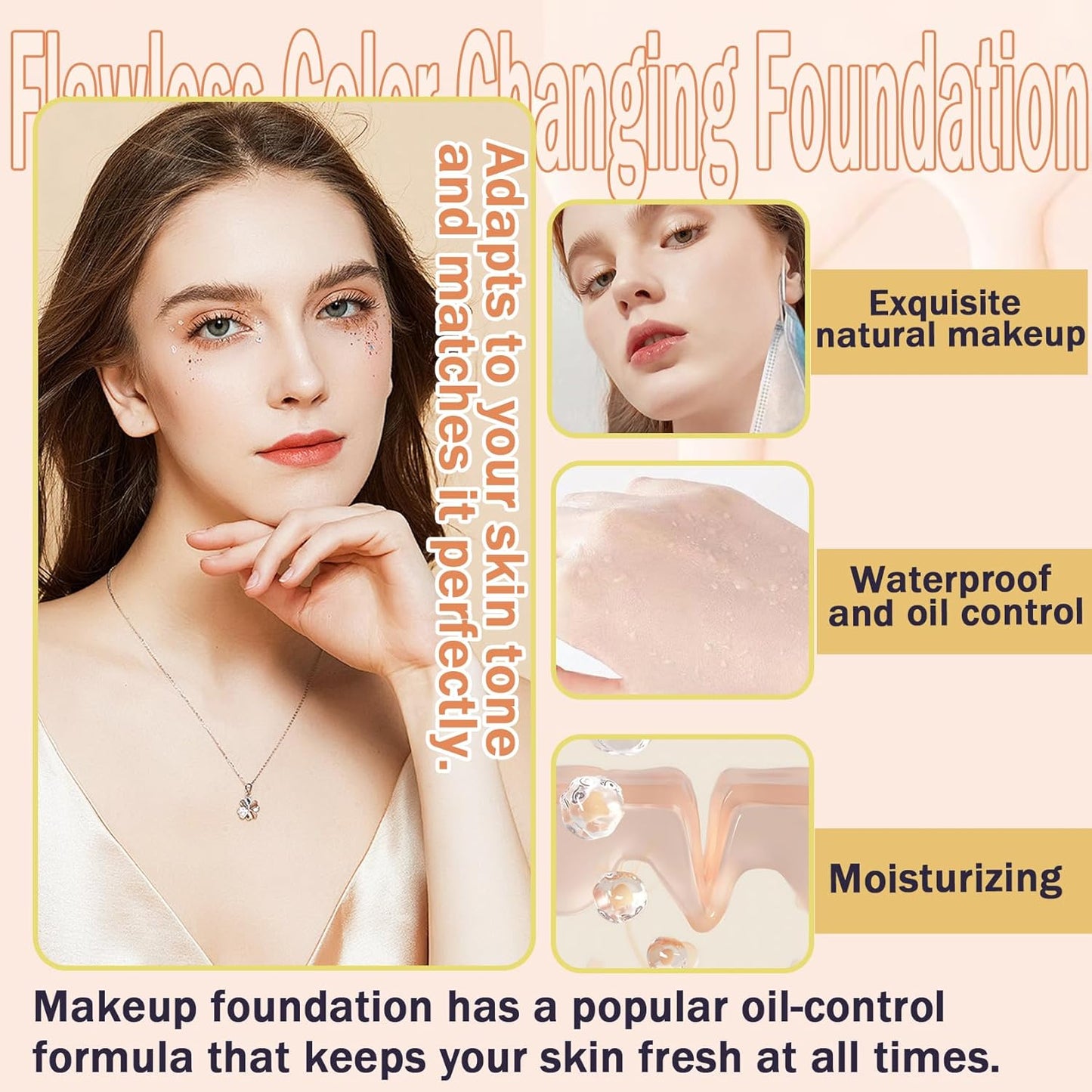 2PCS Ivory White Foundation Makeup Set with 2 Makeup Sponges,Moisturizing Full Coverage Liquid Foundation for Women,Non-greasy Long Lasting Flawless Concealer Cream Makeup Foundation Set