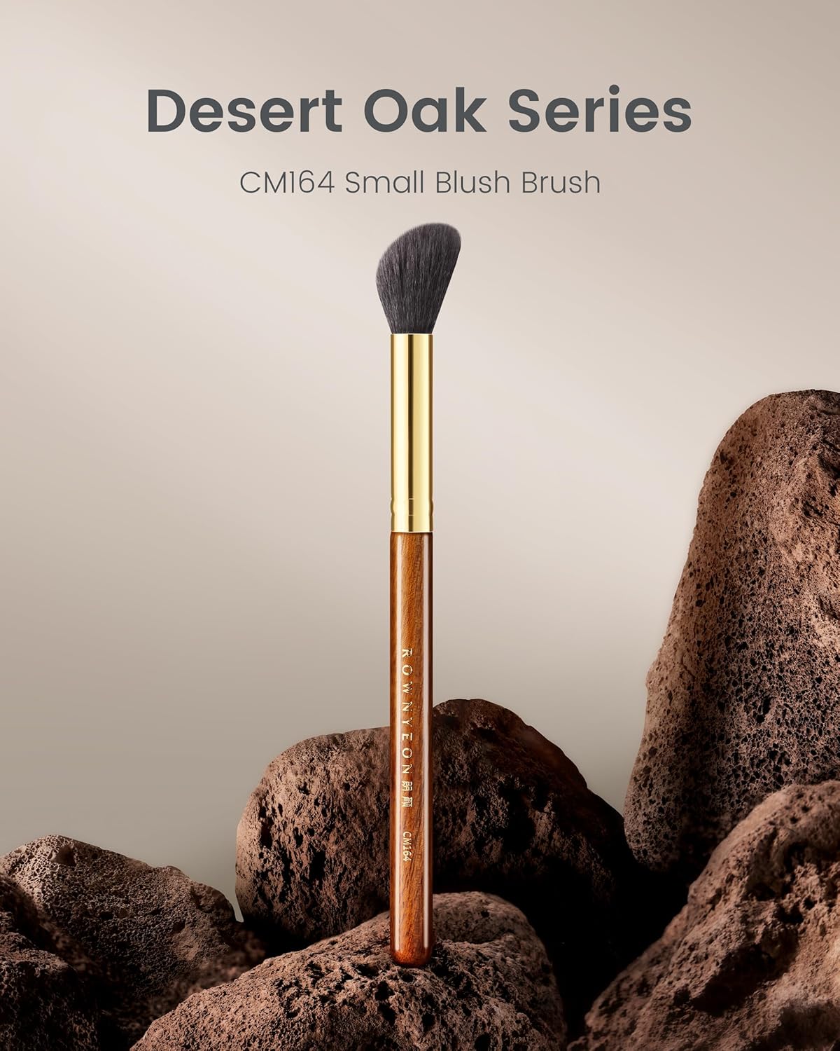 Desert Oak Series Angled Blush Brush - Soft Goat Hair Bristles for Powder/Cream Blush & Bronzer, Ergonomic Ebana Handle & Brass Ferrule, Beginner to Pro (CM 164)