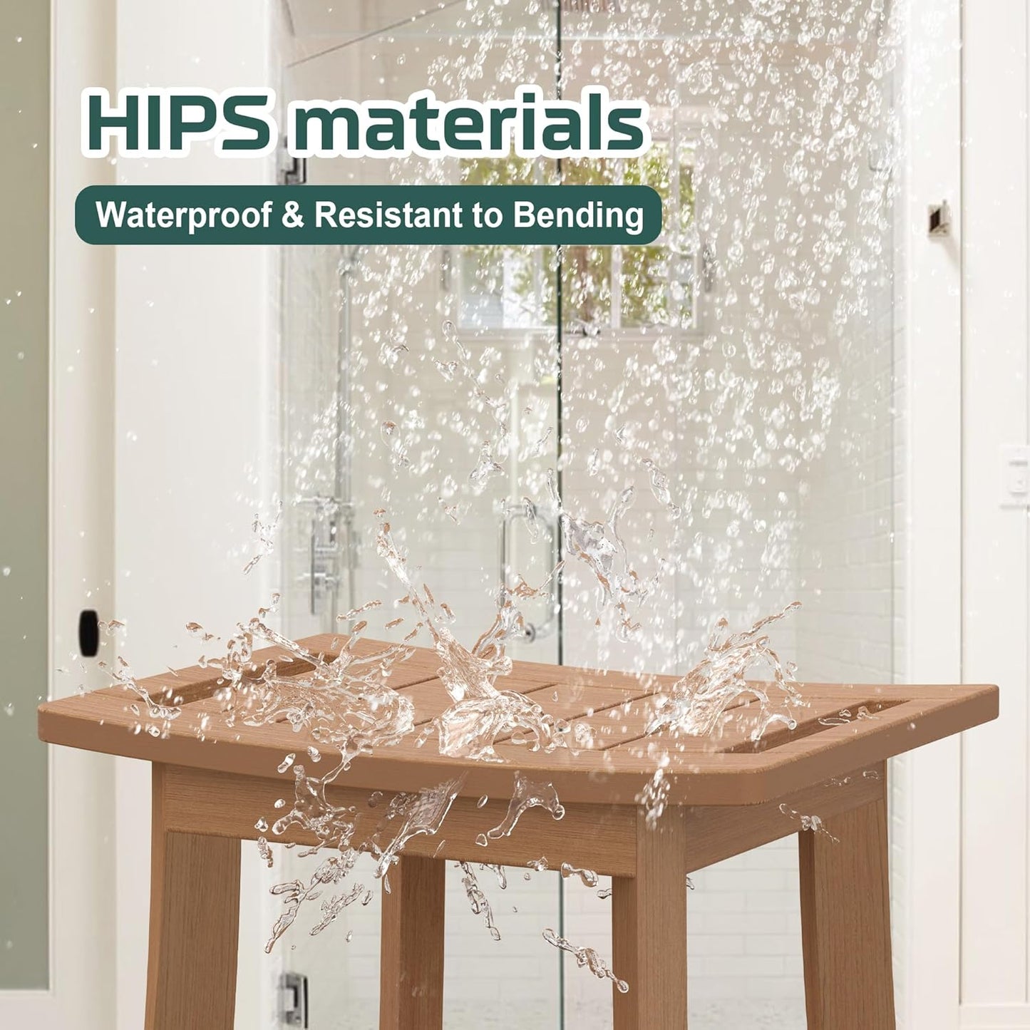 HIPS Shower Benches for Inside Shower, Waterproof Shower Stool with Storage Shelf & Adjustable Feet, SPA Bathroom Seat Chair for Shaving Legs, Indoor or Outdoor Use, Teak Brown