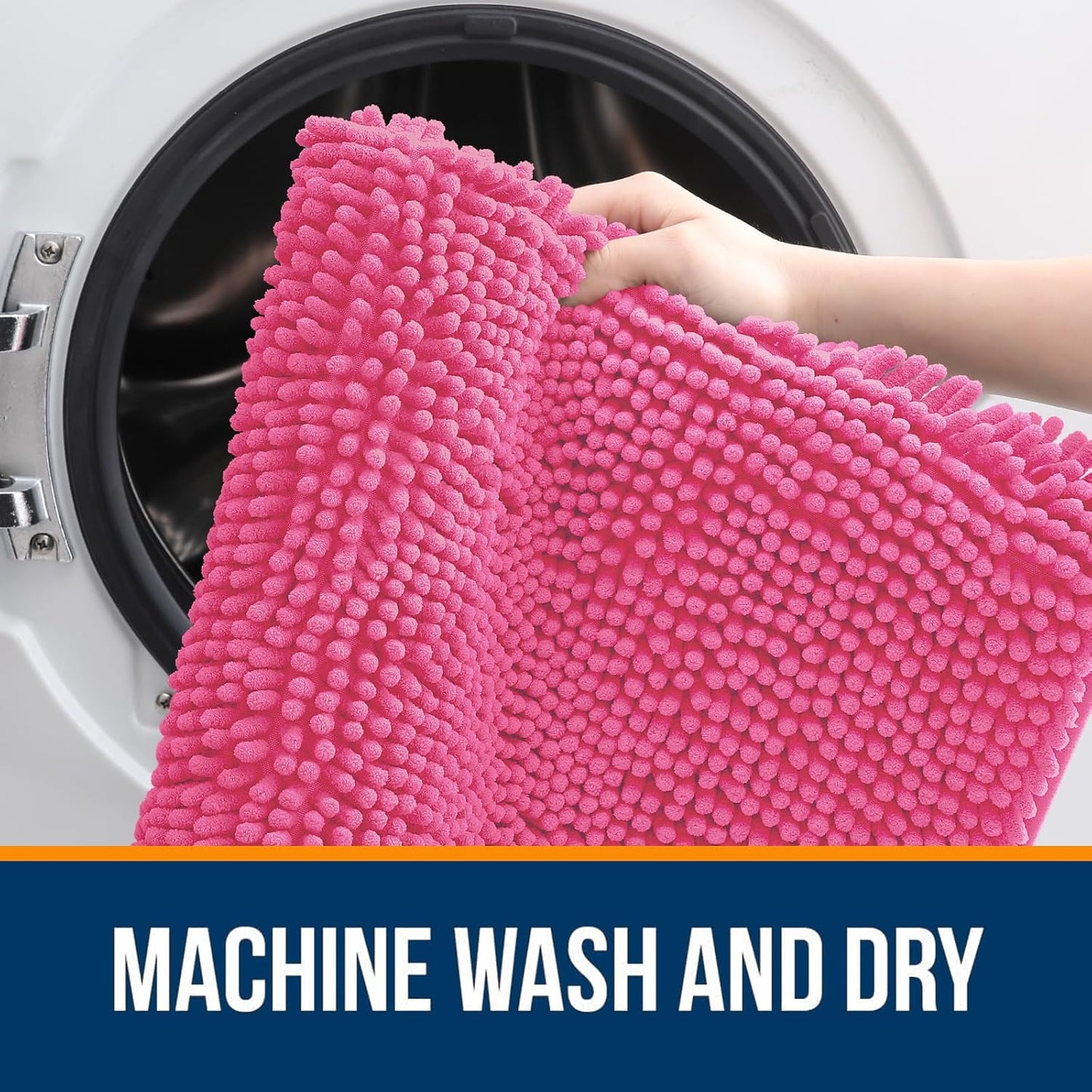 OLANLY Bathroom Rugs 47x20, Extra Soft Absorbent Chenille Bath Rugs, Rubber Backing Quick Dry, Machine Washable Bath Mats for Bathroom Floor, Tub and Shower, Home Decor Accessories, Hot Pink