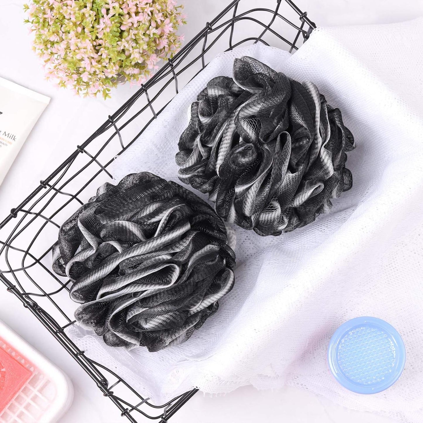 BTYMS 4 Pieces Large Loofah Sponge Shower Puff Bath Scrunchie 75g/pc Shower Sponge Body Loofahs Pouf Mesh Pouf for Body