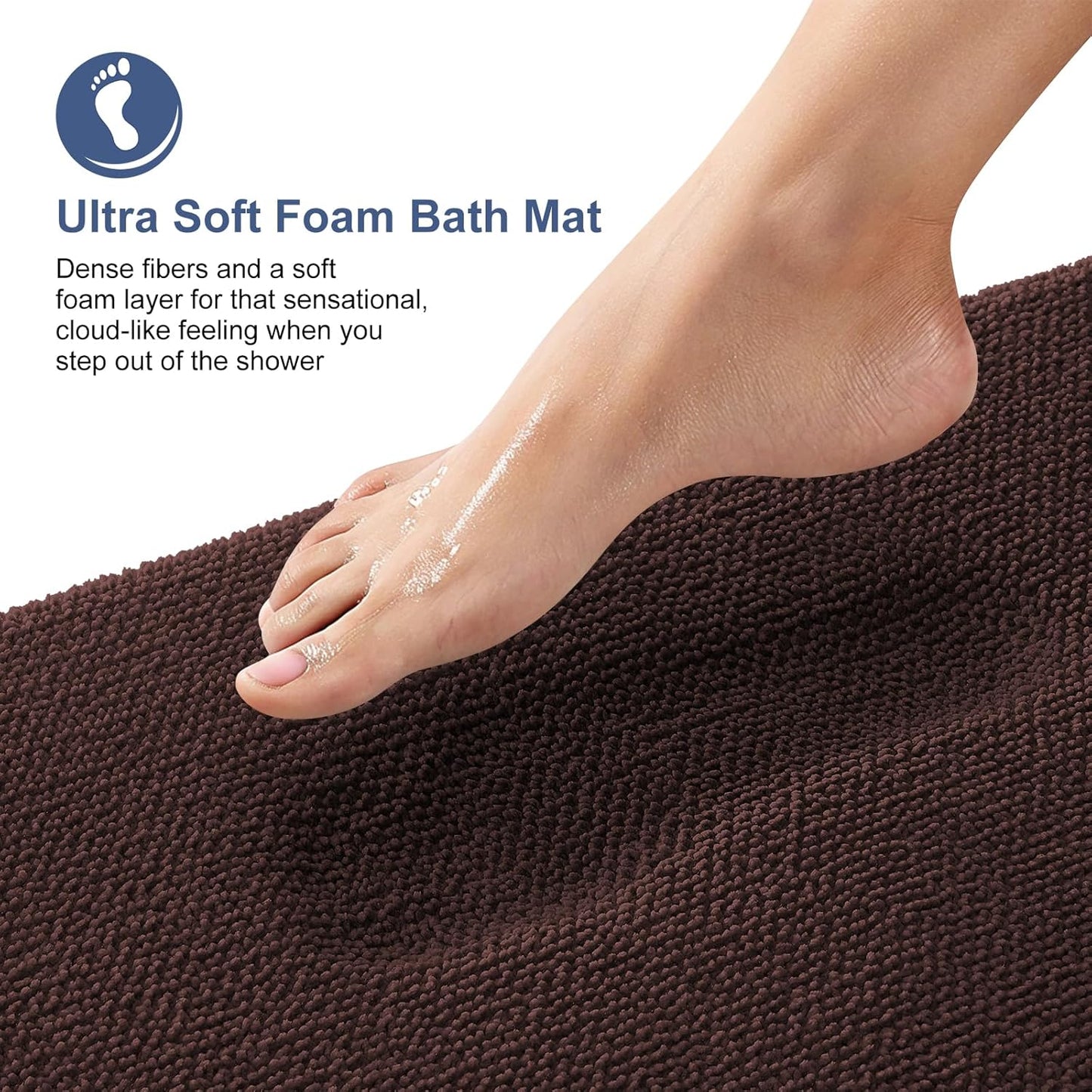 OLANLY Thick Memory Foam Bath Mat Rug 34x21, Extra Soft Absorbent Bathroom Rug, Quick Dry Bath Mats, Non-Slip, Machine Washable Carpet for Bathroom, Tub and Shower, Home Decor Accessories, Brown