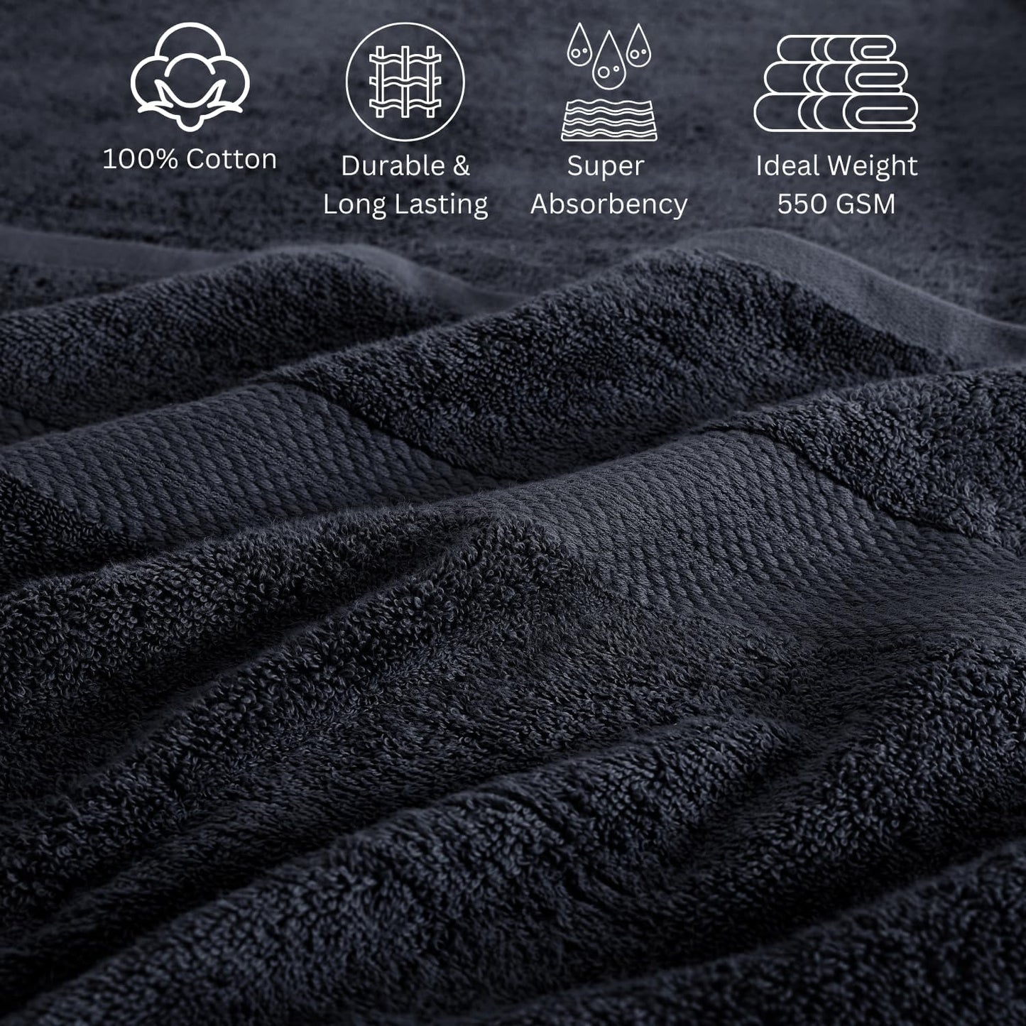 LANE LINEN 100% Cotton Bathroom Towel Set - 24 Pcs, Hotel Quality - Super Soft & Highly Absorbent - Ring Spun - 2 Bath Sheets, 4 Fingertip, 4 Bath, 6 Hand Towels, 8 Washcloths - Family Pack - Black