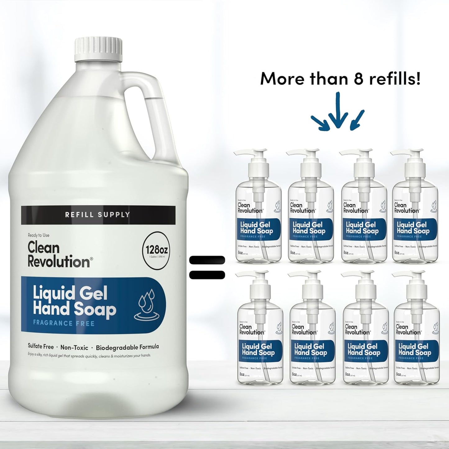 Clean Revolution Liquid Gel Hand Soap, Silky Rich Liquid, Quick Lather, Fast Rinsing, Contains Real Essential Oils (Spring Air) 128 Fl Oz