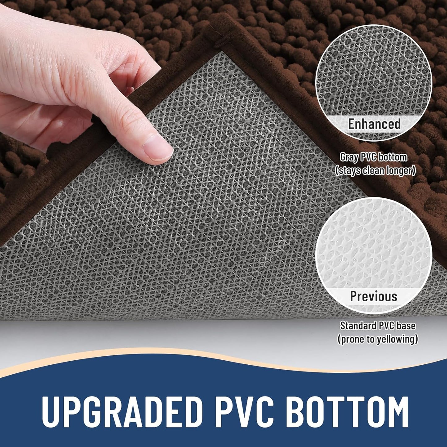 Arotive Luxury Chenille Bathroom Rug Mat, Extra Soft Thick Absorbent Shaggy Bath Rugs, Non-Slip Machine Wash Dry, Plush Bath Mats for Bathroom, Shower and Tub, 44x32, Brown