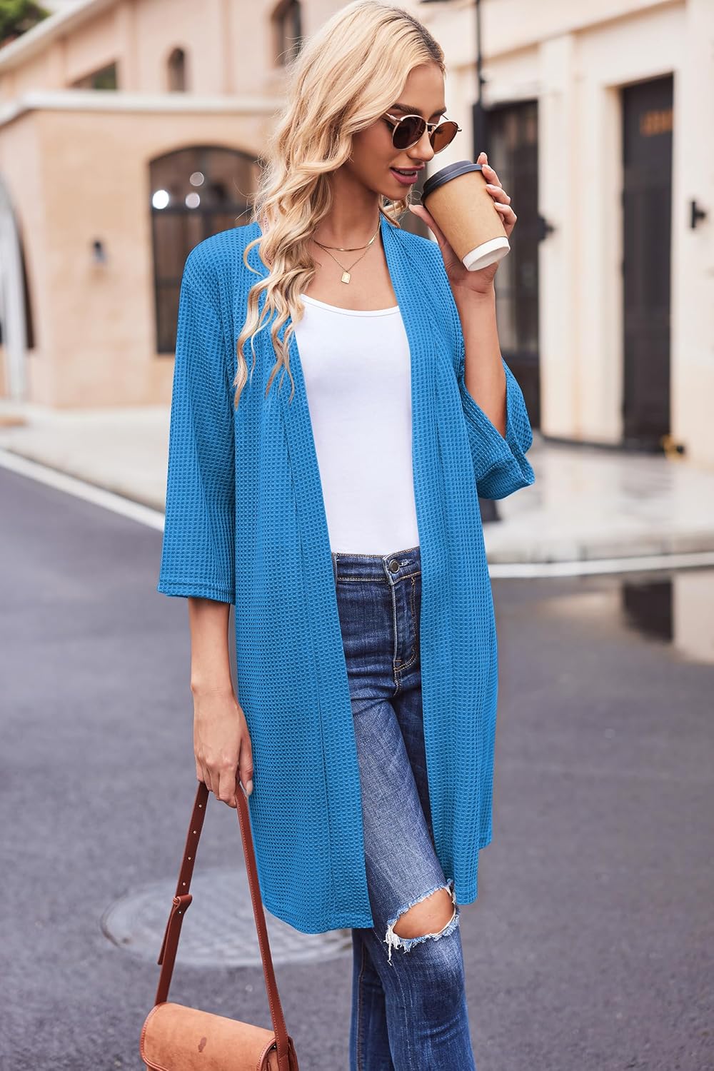 Ekouaer Robes for Women Waffle Knit Bathrobe Soft Lightweight Knee Length Loungewear S-XXL