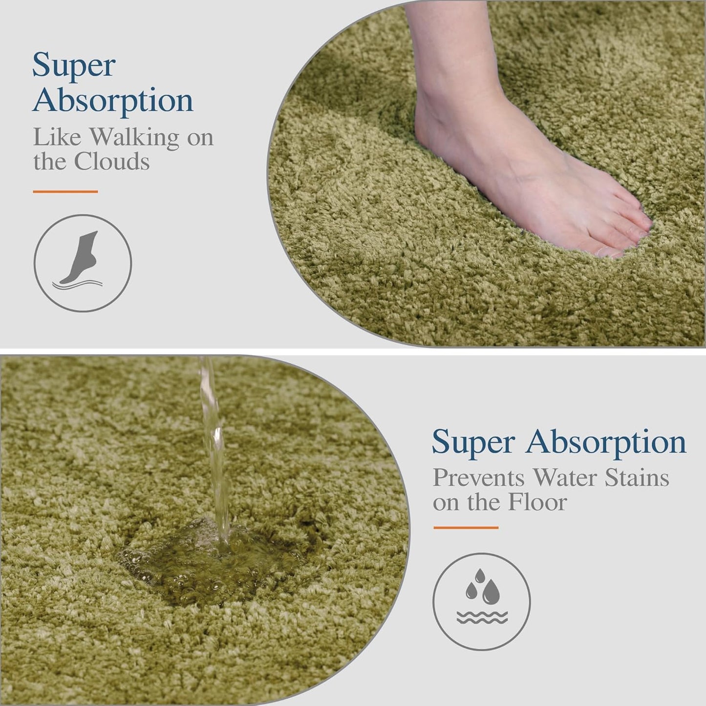 Walensee Bath Rug - Non Slip, Soft Microfiber Shaggy Bath Mat (20 x 32, Olive Green) Water Absorbent, Machine Washable, Thick Plush Shower Mat