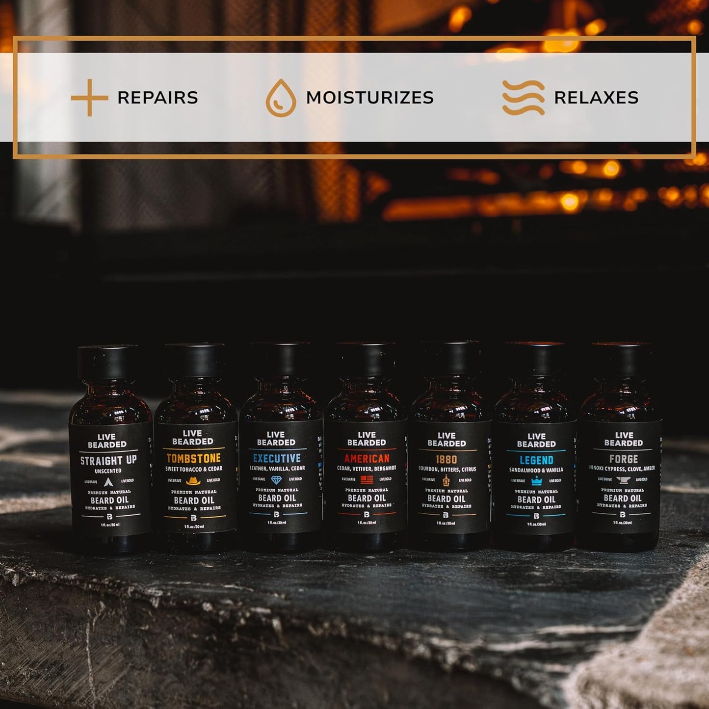 Live Bearded Beard Oil, 1 fl oz - Premium All-Natural Jojoba - Made in the USA - Hair and Skin Care for Men with Dry, Flaky Patches | Executive Scent - Cedar, Vanilla