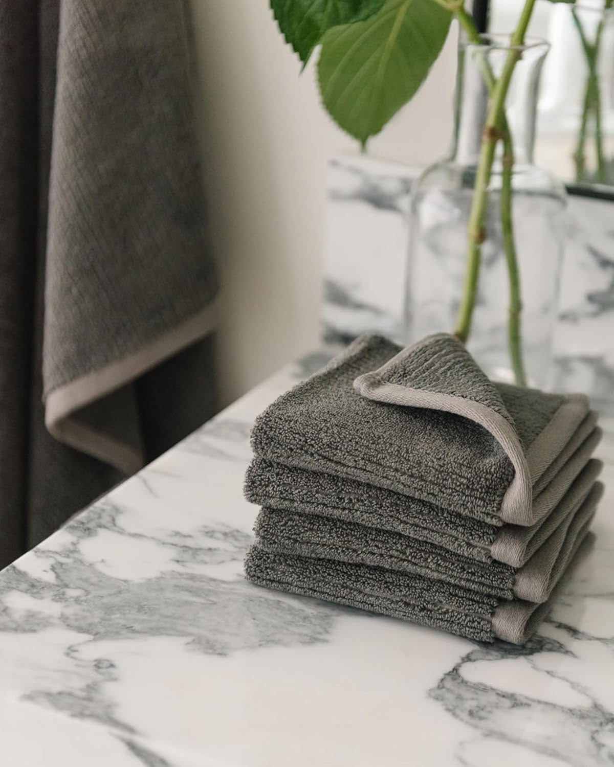 Cozy Earth Ribbed Washcloth Set - 60% Cotton 40% Viscose from Bamboo Bathroom Washcloths - Soft & Absorbent Textured Ribbed Pattern - 4 Pack Charcoal