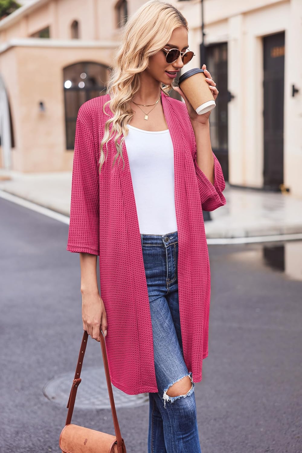 Ekouaer Robes for Women Waffle Knit Bathrobe Soft Lightweight Knee Length Loungewear S-XXL