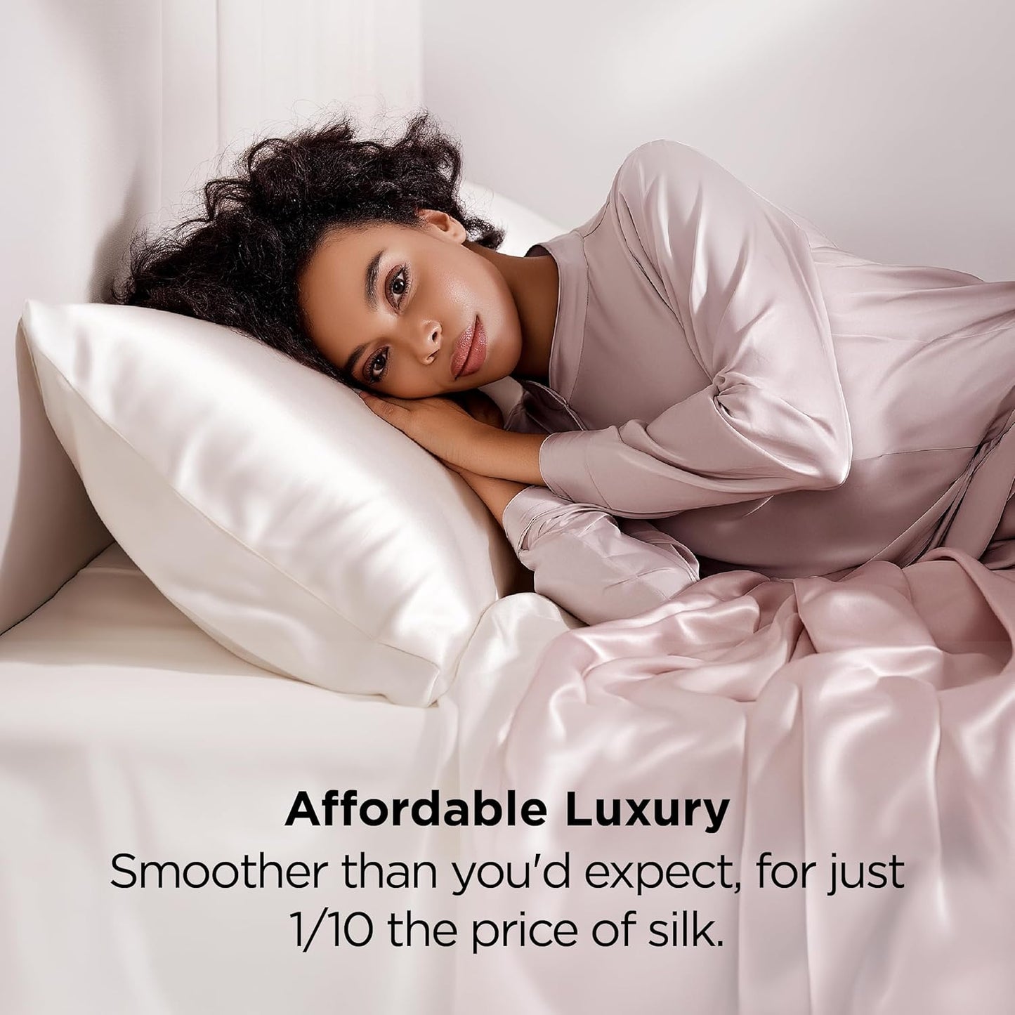 Bedsure King Size Satin Pillowcase Set of 2 - Ivory Silky Pillow Cases for Hair and Skin with Envelope Closure, Similar to Silk Pillow Cases, Gifts for Women Men, 20x36 Inches, 2pcs