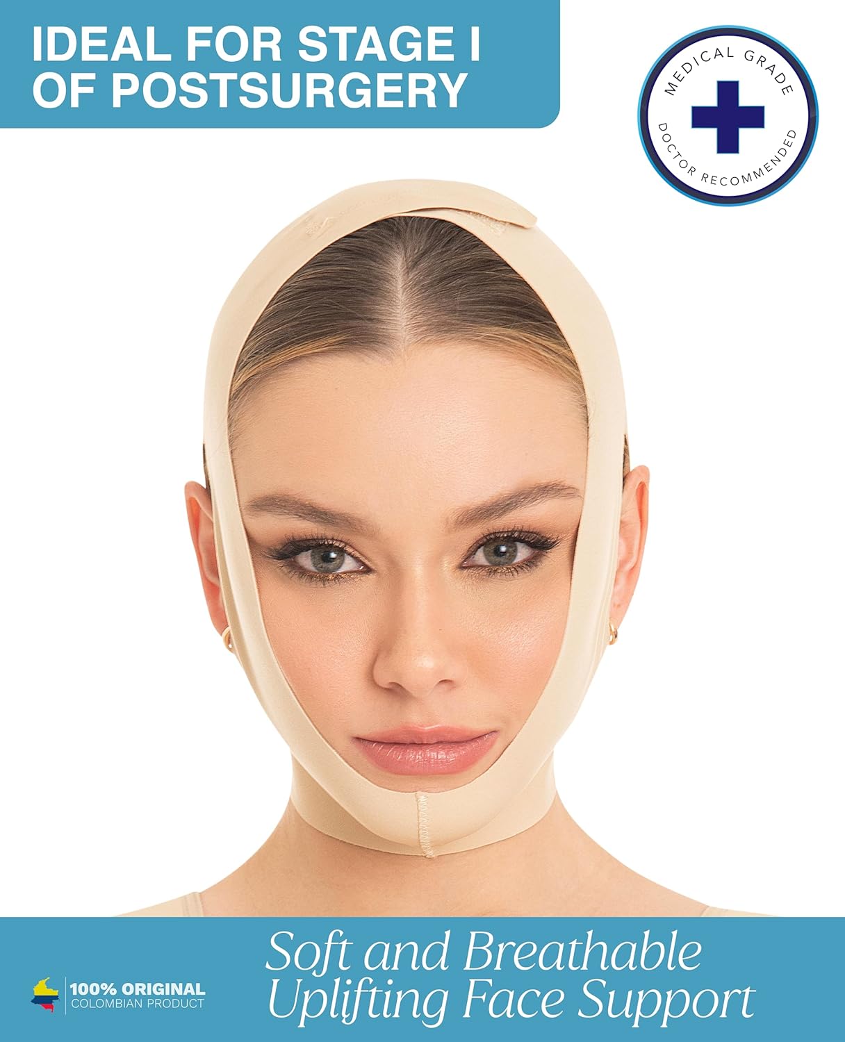 M&D Face Slimming Chin Strap Lipo Compression Garment Mentonera Postquirúrgica Facial Beige XL