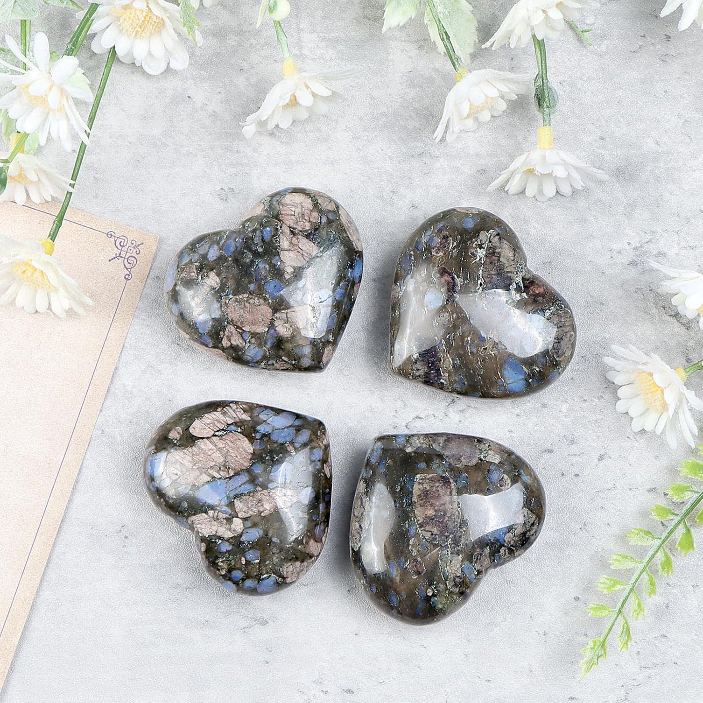 Artistone 2 Inch Glaucophane Stone Crystal Heart Healing Crystals Heart Stones Polished Pocket Love Gemstones Chakra Balancing Meditation Massage Gift