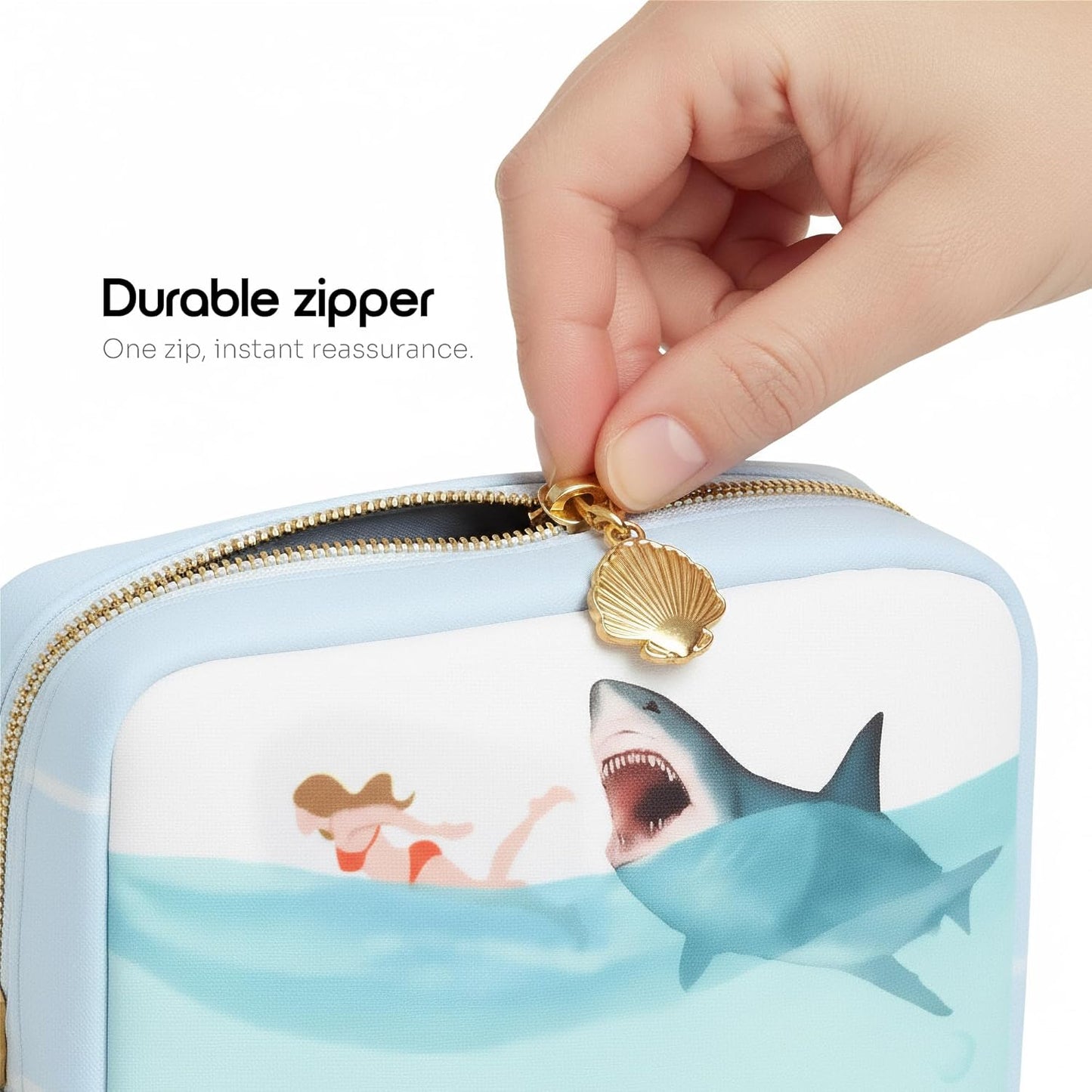 Primo Lines Period Bag for School – Compact Discreet Tampons & Pad Pouch with Waterproof Lining, Cute & Stylish Period Pouches for Teen Girls for School and Travel, First Period Kit (Shark Gifts)