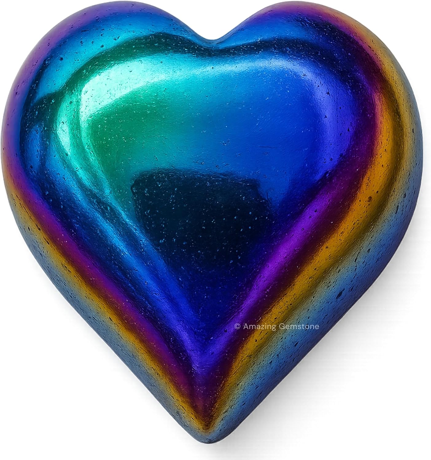 Amazing Gemstone Titanium Aura Quartz Crystal Heart Palm Stone - Pocket Massage Worry Stone for Natural Body Chakra Balancing, Reiki Healing and Crystal Grid