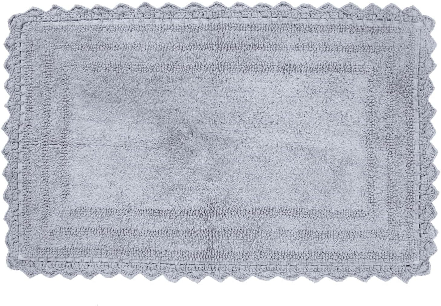 RAJRANG Light Grey Bath Mat for Bathroom Spa with Crochet Absorbent Soft Reversible Boho Bath Rug Rectangle 34x21 Inch