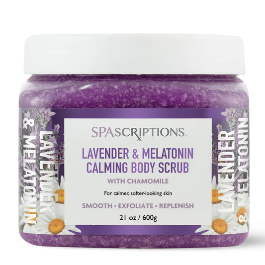 Spascriptions Lavender & Melatonin Calming Body Scrub with Chamomile For a Calmer & Softer-Looking Skin, Made to Smooth Exfoliate & REplenish the Skin, 21 oz.