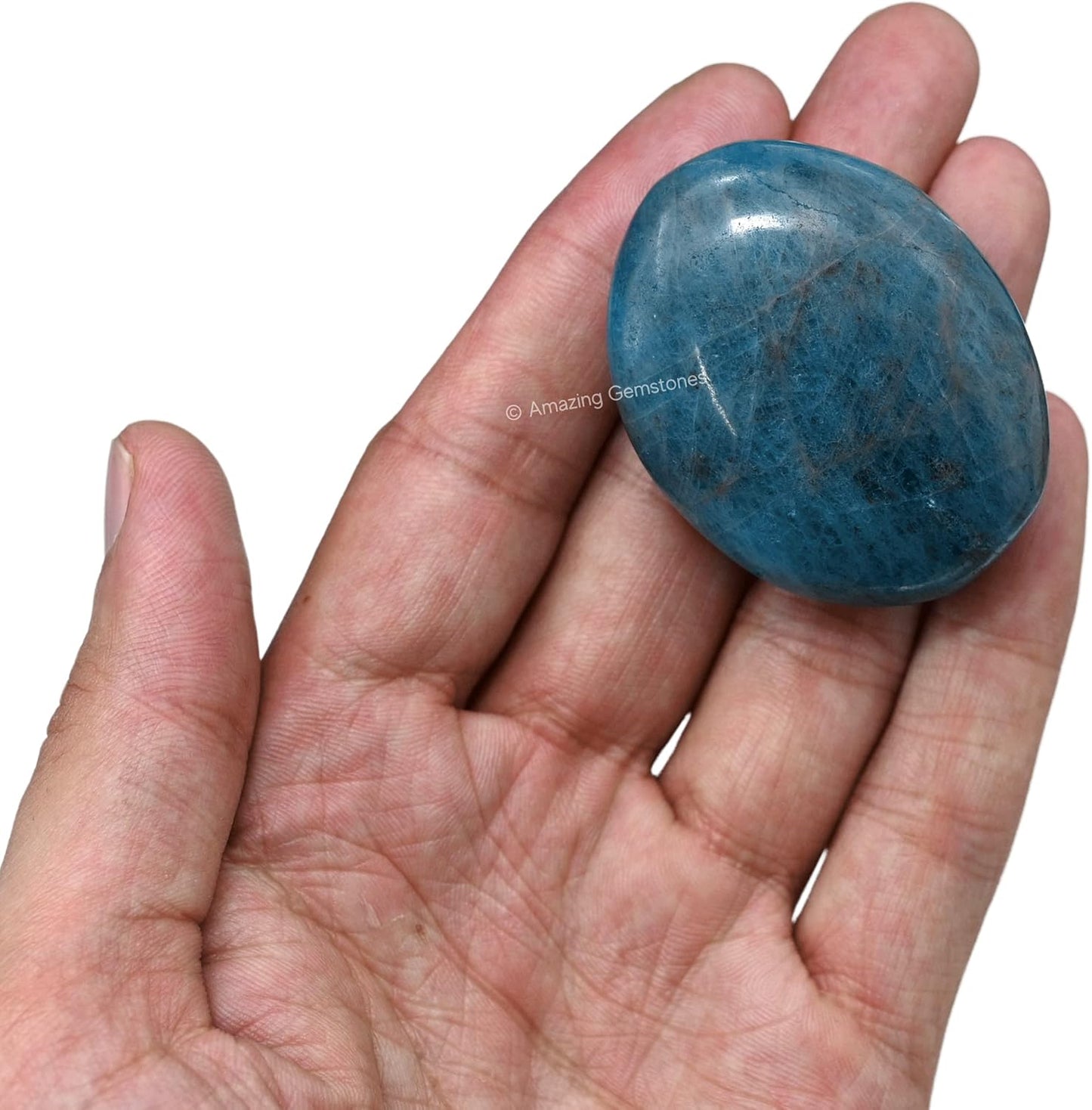 Amazing Gemstone Blue Apatite Crystals and Healing Stones - Palm Stone Crystals Piedra for Good Luck, Balanced Positive Energy, Meditation - Unique Stocking Stuffers and Birthday Gifts for Women, Men