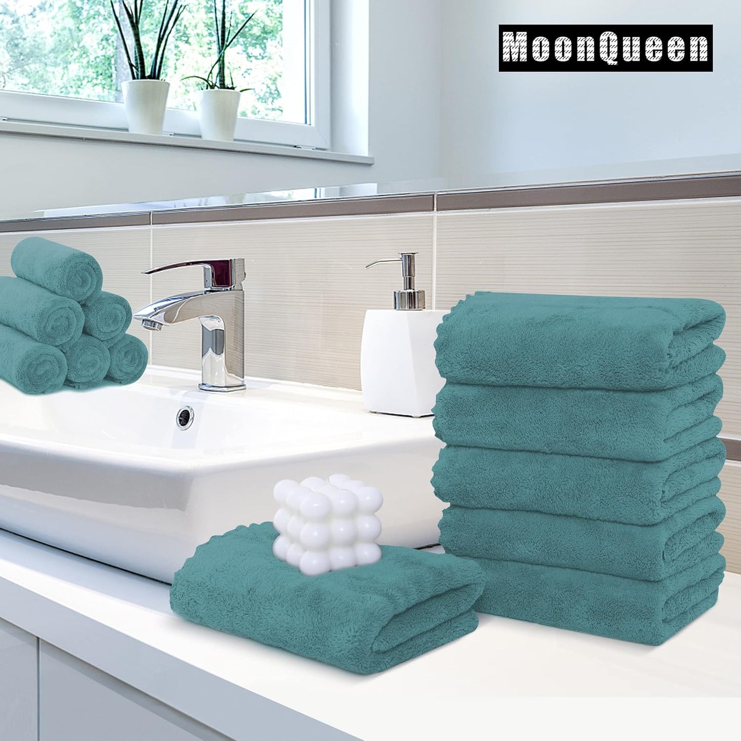 MOONQUEEN 18 Pack Premium Hand Towels - Quick Drying - Microfiber Coral Velvet Highly Absorbent Towels - Multipurpose Use as Hotel, Bathroom, Shower, Spa, Hand Towel 16 x 28 inches (Teal)