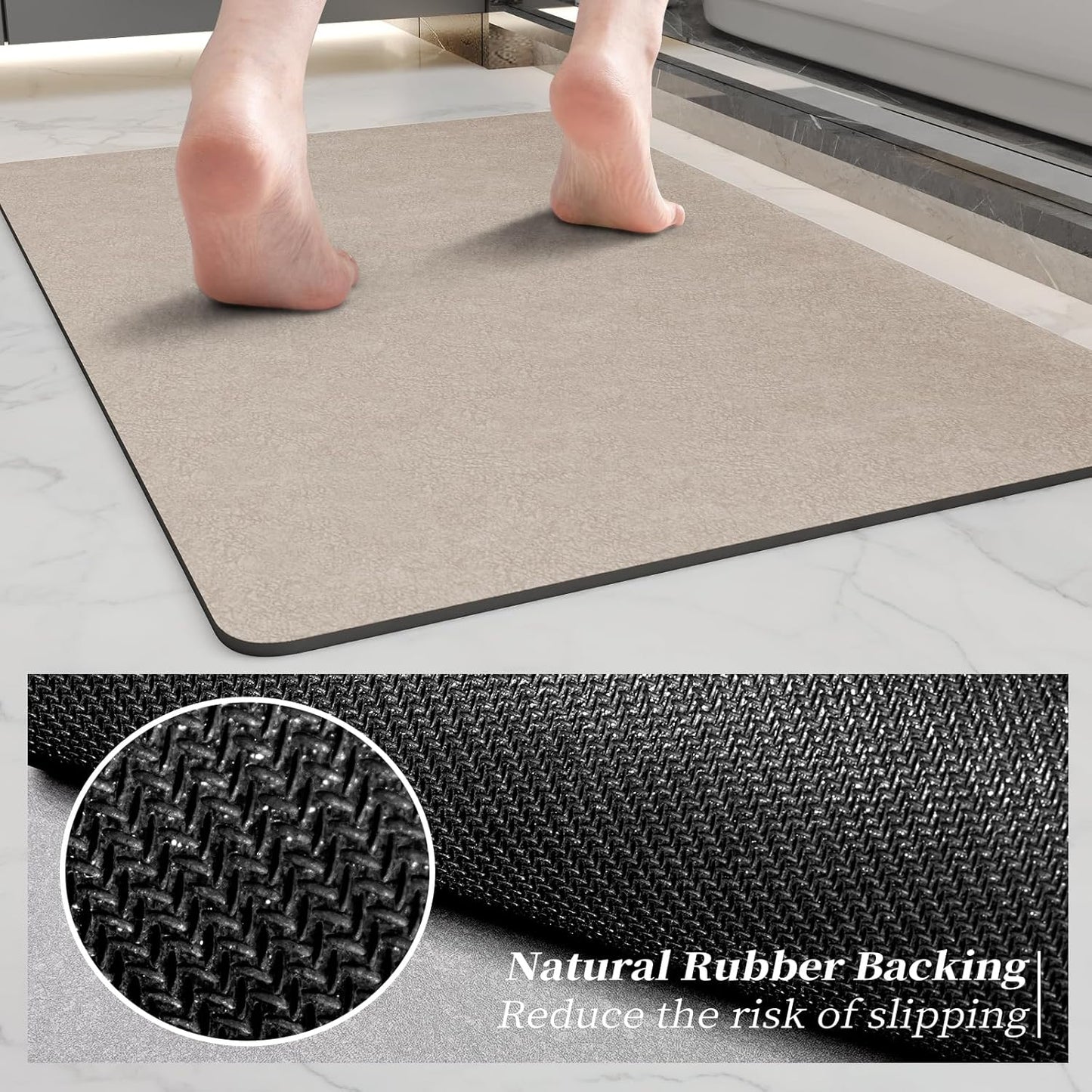 Taupe Long Bathroom Mat Rugs 59x17 Diatomaceous Earth Bath Mat Large Quick Dry Bath Mat Non Slip Rubber Backed Super Absorbent Shower Mat, Thin Bathroom Runner Rugs Floor Mat Fit Under Door
