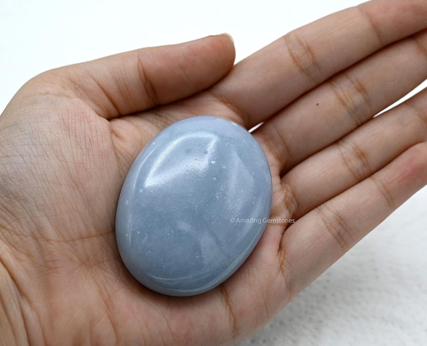 Amazing Gemstone Angelite Crystals and Healing Stones - Large Palm Stone Crystals Piedra - Crystal for Good Luck, Balanced Positive Energy, Meditation - Unique Stocking Stuffers, Gifts for Women