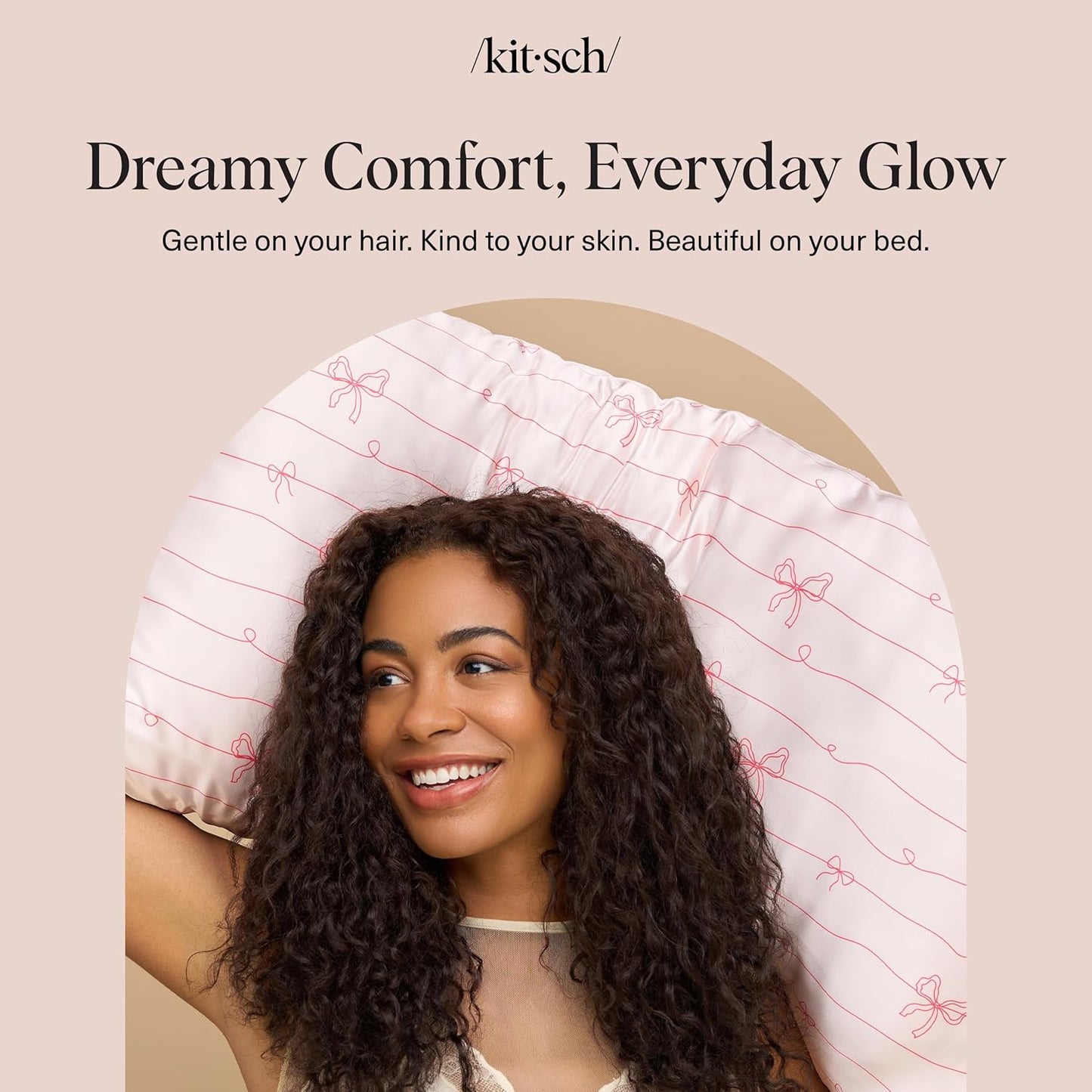 Kitsch Satin Pillowcase, Softer Than Silk Pillow Cases King, Cooling Pillow Covers, Satin Pillowcase w/Zipper for Hair, Skin & Quality Sleep, Wrinkle-Free & Smooth, King Size 19"x36"- Striped Bows