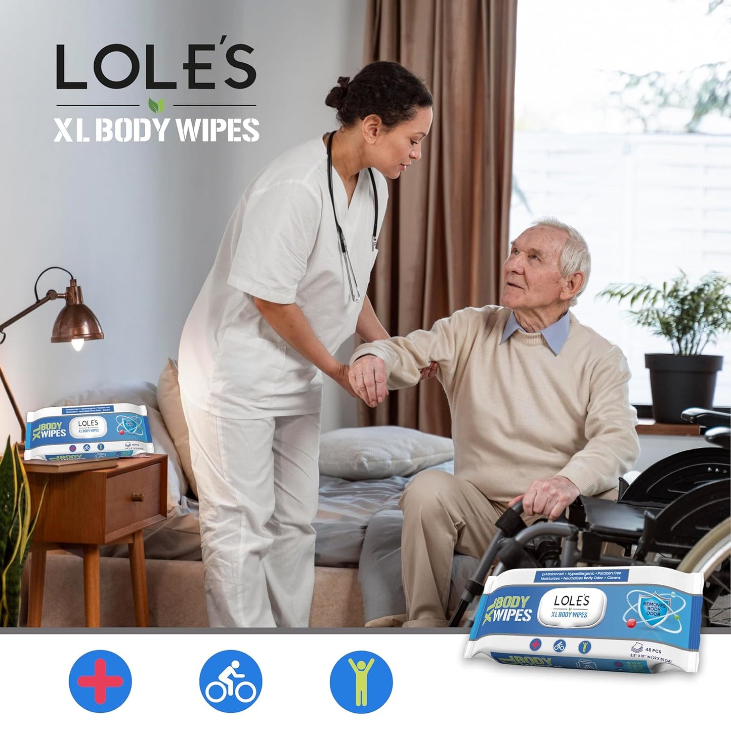 LOLE'S Body Wipes for Adults Bathing No Rinse XL – Bath Wipe for Adult, 48 Count Extra Large, – Shower Wipes – Body Wipe for Camping, Travel, Gym, Elderly Care, Women & Men – Fresh & Moisturizing