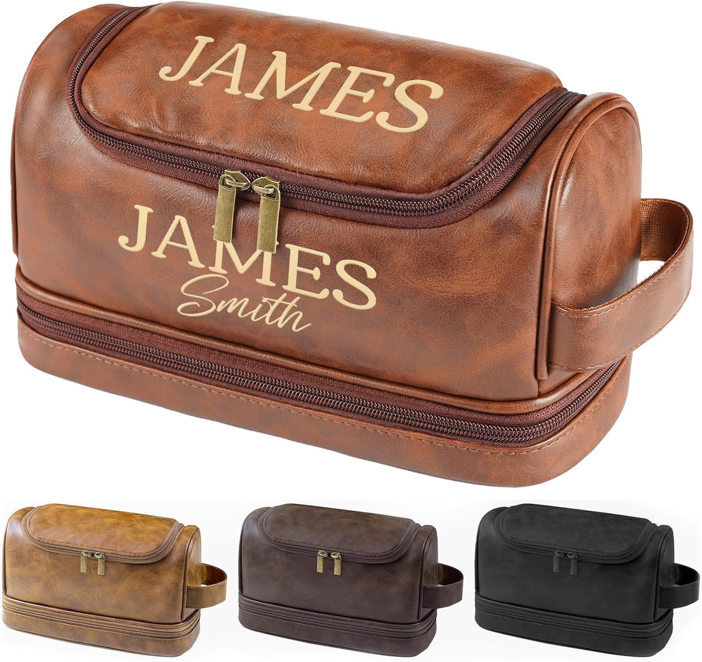 Personalized Leather Toiletry Bag for Men, Custom Shaving Bags, Engraved Monogrammed Travel Bag, Birthday Gifts for Boyfirends, Groomsmen, Dad, Son Husband Father's Day, Wedding, Anniversay