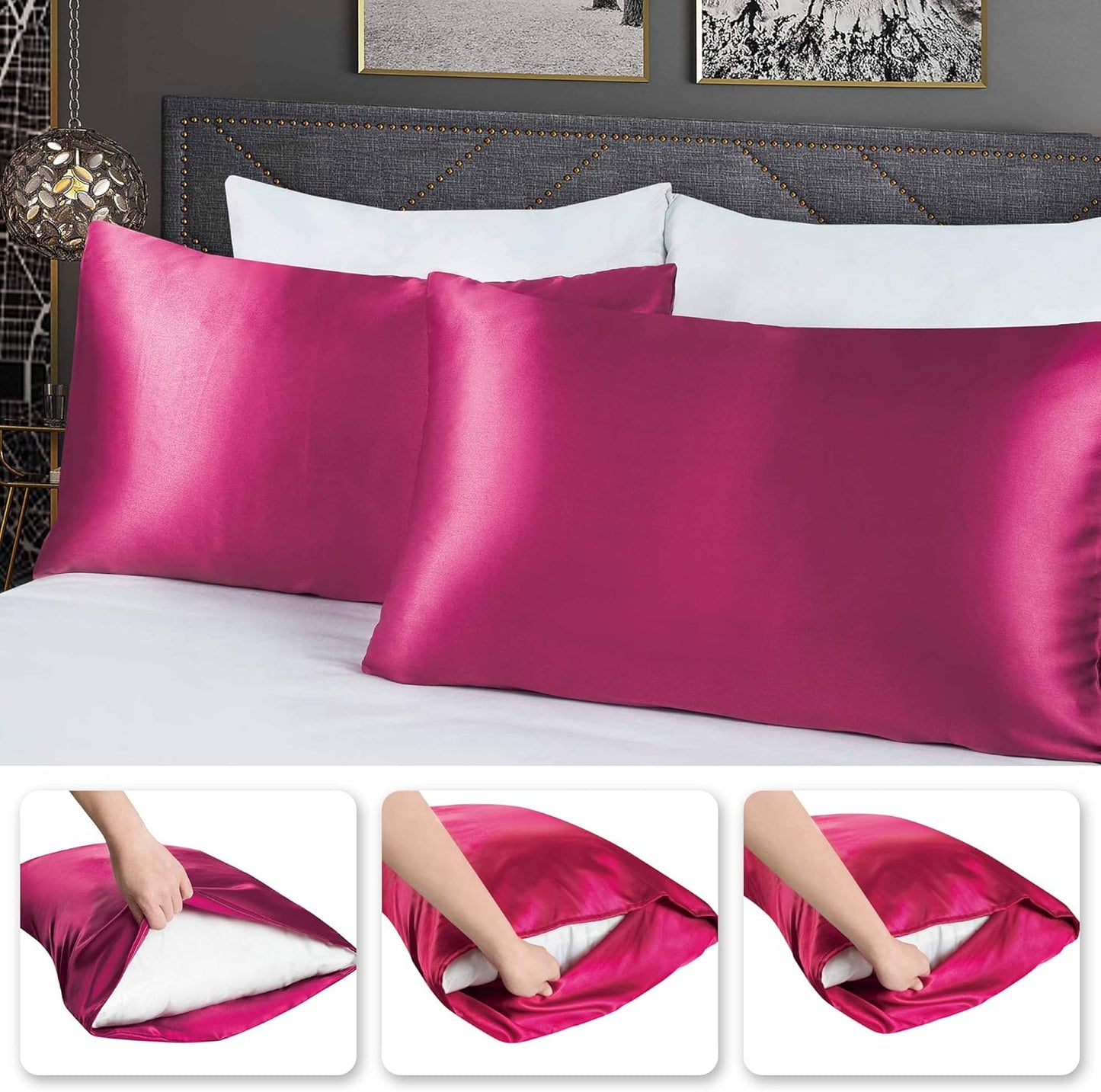 Tyfitb Satin Pillowcase for Hair and Skin, Wine Red Pillowcases Set of 2, Cooling Pillow Cases Queen Size(20×30 Inches), Soft Luxury Satin Pillowcase with Envelope Closure