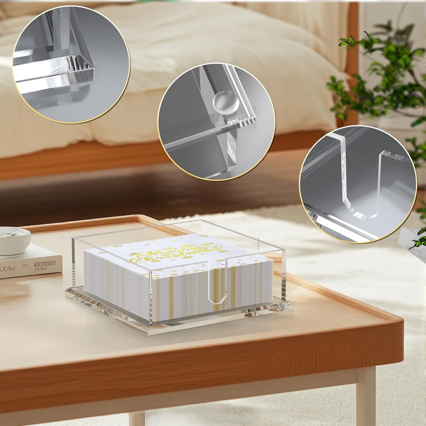 Napkin Holder for Table, Acrylic Napkin Paper Towel Holder for Kitchen, Clear Acrylic Guest Towel Holder Tray for Bathroom, Cocktail Napkin Holder for Dinner (Square Clear 7'')