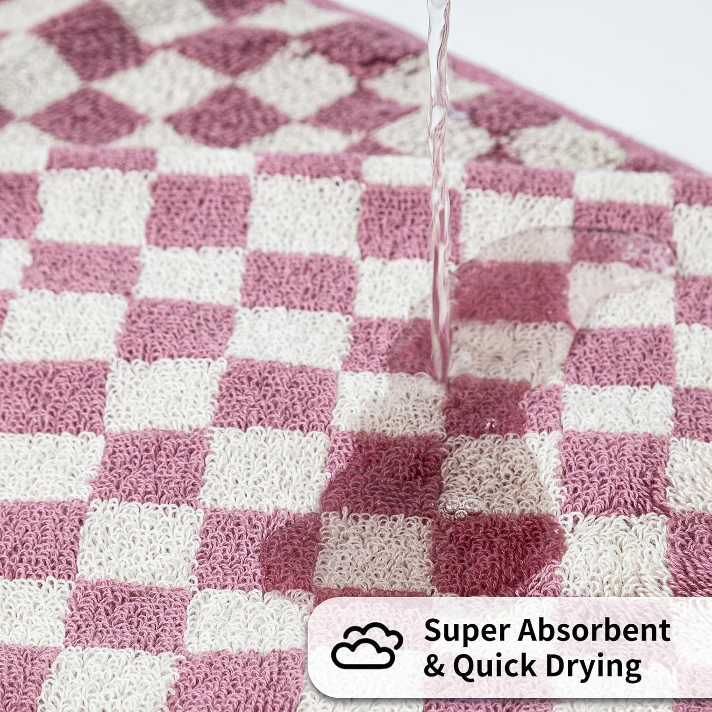 Checkered Bath Towels Set of 6 Large, 520GSM, 100% Cotton Shower Towels * 2 (55.12"*27.56"), Hand Towels * 4 (29.52"*13.77"),Towels for Bathroom、Pool、Hotel, Spa, Soft Absorbent（Pink