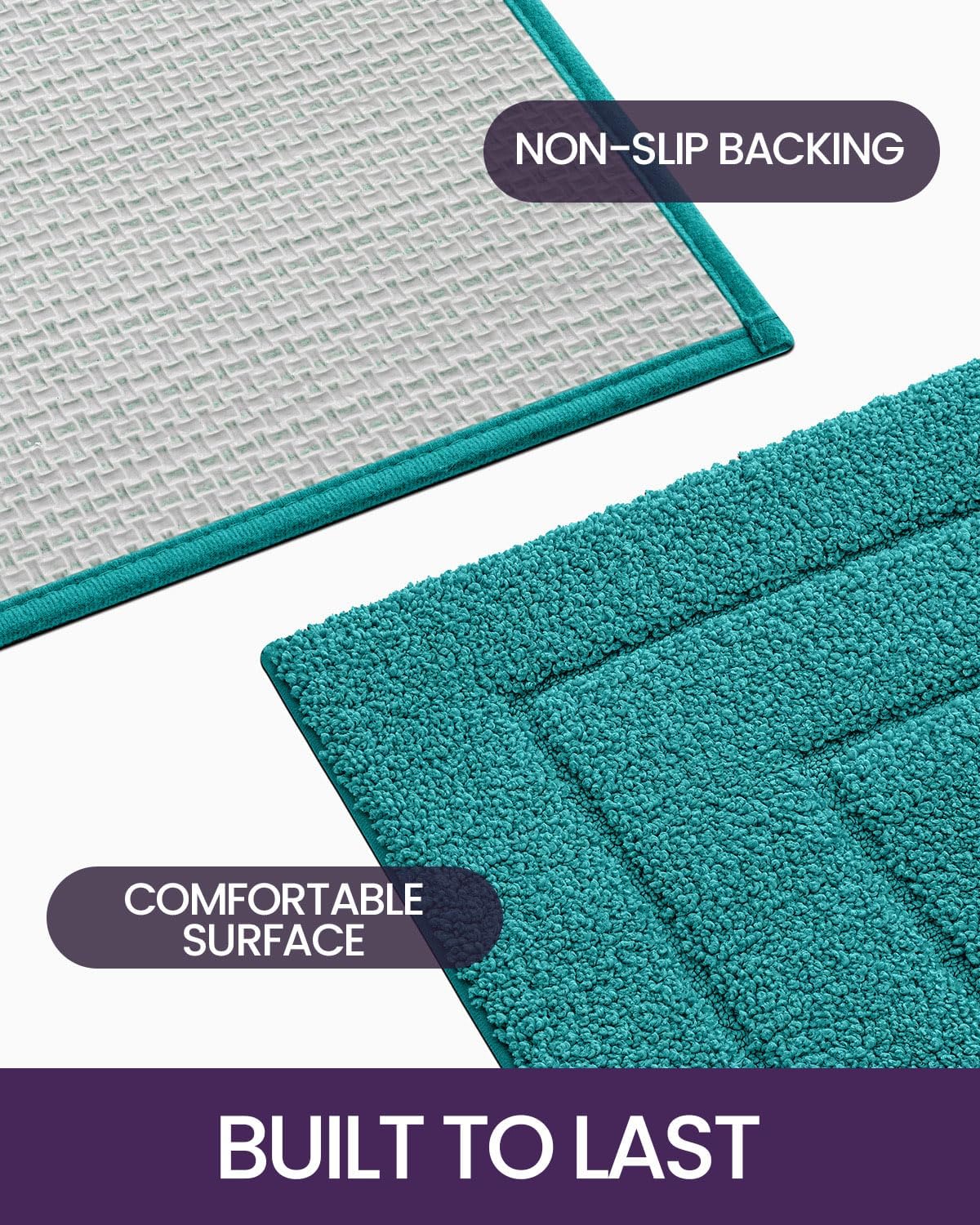 DEXI Bathroom Rug 32x20, Non Slip Washable Bath Mat for Shower Floor, Absorbent Soft Bathmat with Rubber Backing, Quick Dry Microfiber Carpet, Teal