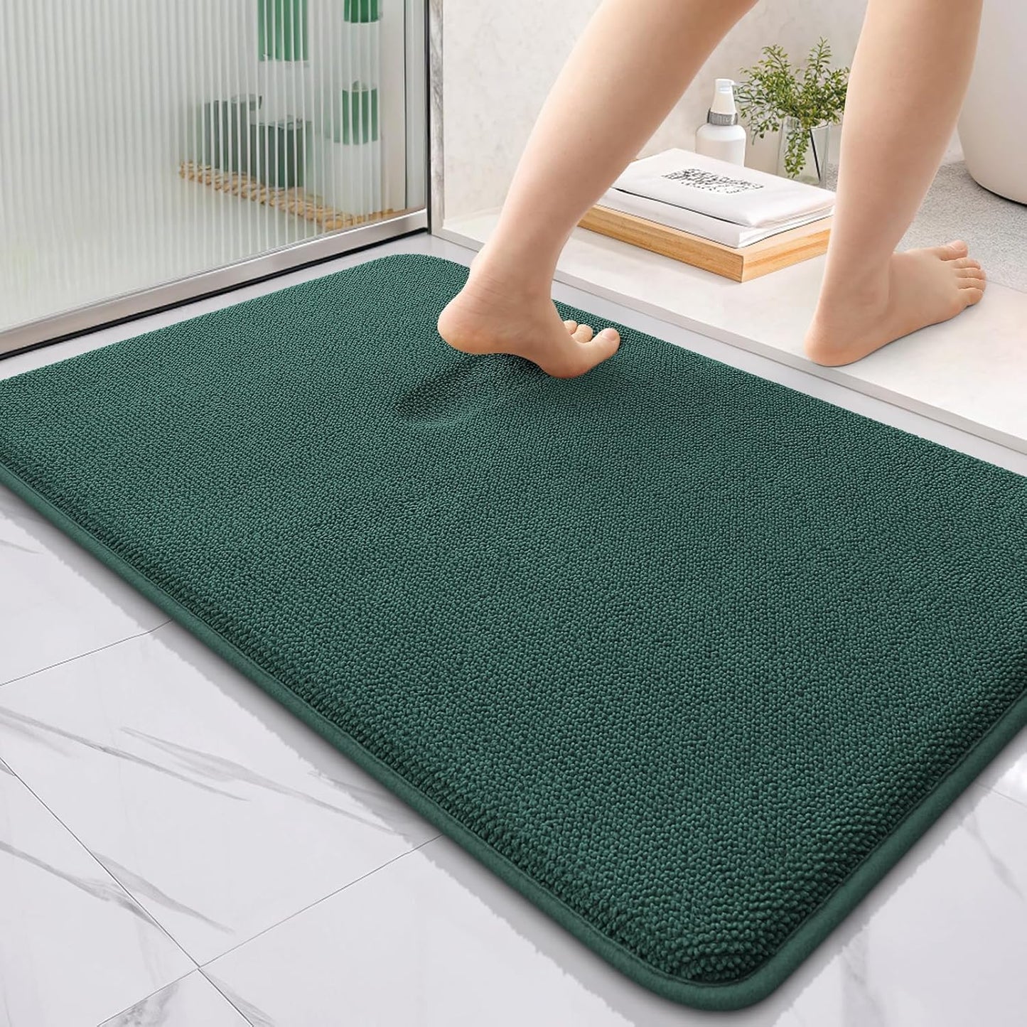 OLANLY Thick Memory Foam Bath Mat Rug 36x24, Extra Soft Absorbent Bathroom Rug, Quick Dry Bath Mats, Non-Slip, Washable Carpet for Bathroom, Tub and Shower, Home Decor Accessories, Blackish Green