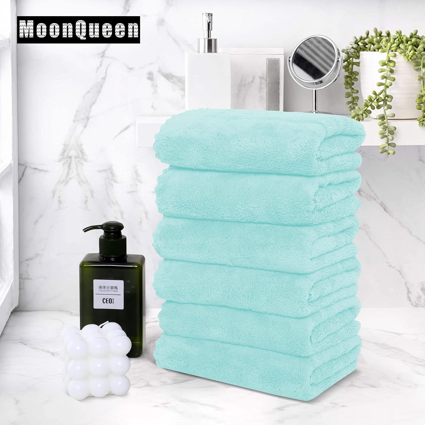 MOONQUEEN 18 Pack Premium Hand Towels - Quick Drying - Microfiber Coral Velvet Highly Absorbent Towels - Multipurpose Use as Hotel, Bathroom, Shower, Spa, Hand Towel 16 x 28 inches (Frozen Blue)