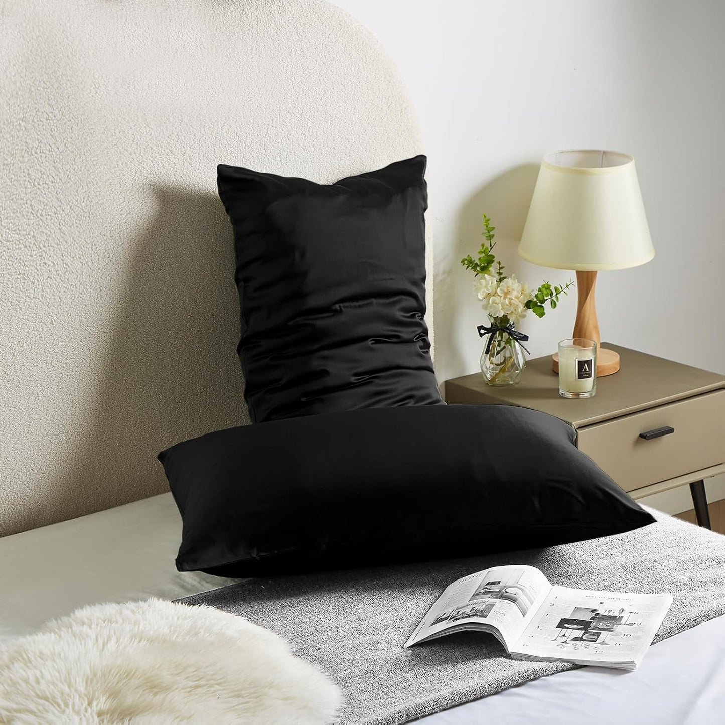 Silk Body Pillow Cover Pillow Pillowcase for Body Pillow Soft Pillow Covers Pillow Case Mulberry Silk Pillowcase for Sleep(Black,20"X 54",1pc)