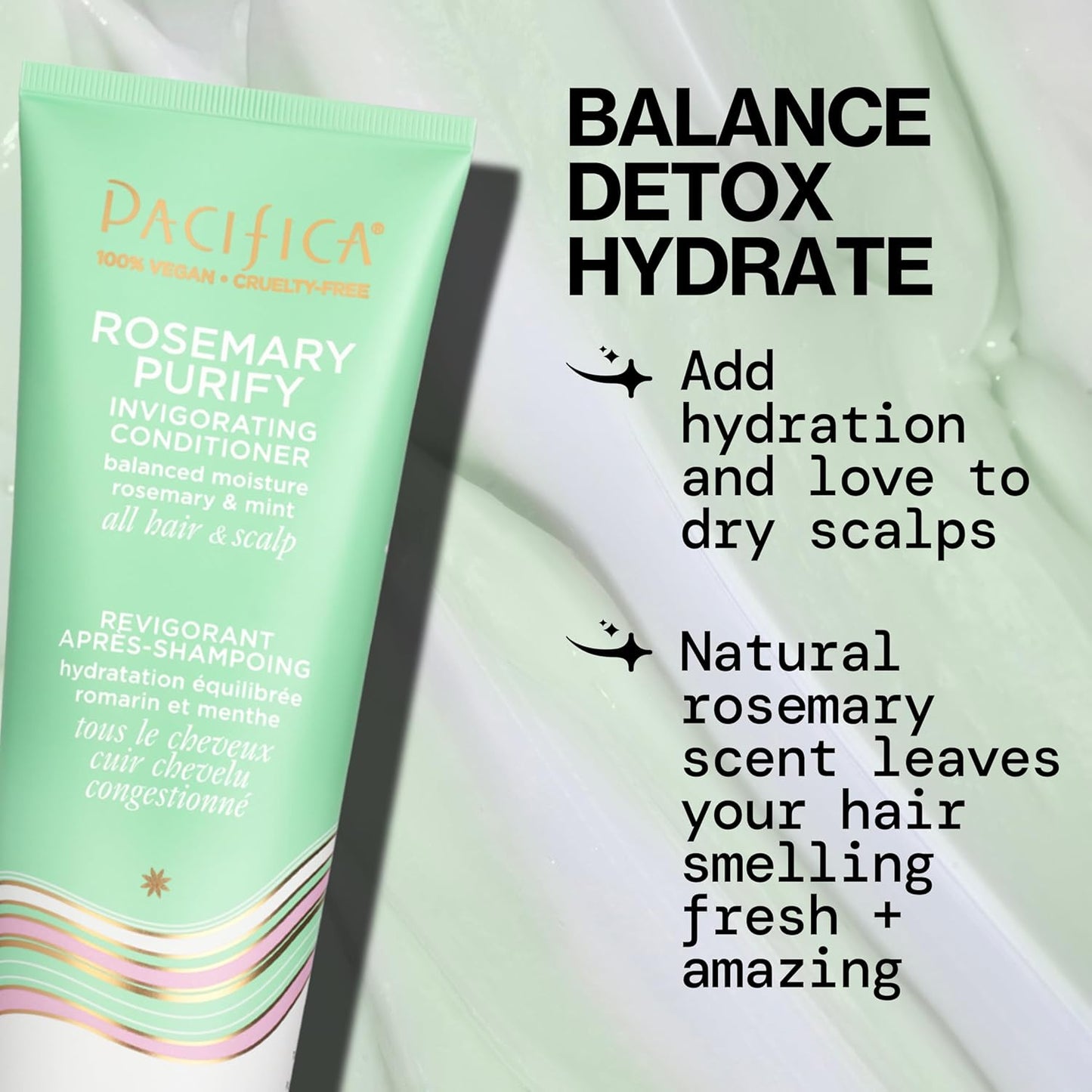 Pacifica Shampoo & Conditioner Set – Rosemary Purify Invigorating Set with Cooling Mint for Clarifying and Detoxing, Sulfate-Free, Vegan & Cruelty-Free, 12 oz & 8 oz (Set of 2)
