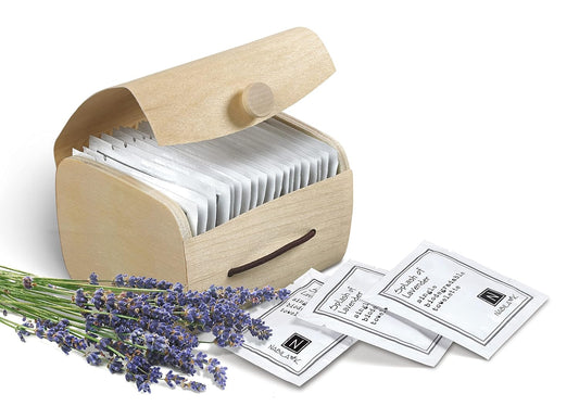 Splash of Lavender Scented Moist Towelettes Single Use by Nabila K - Alcohol-Free, Plant-Based with Natural Ingredients - Individually Wrapped Disposable Travel Size Wipes with Bamboo Case - 20 Count