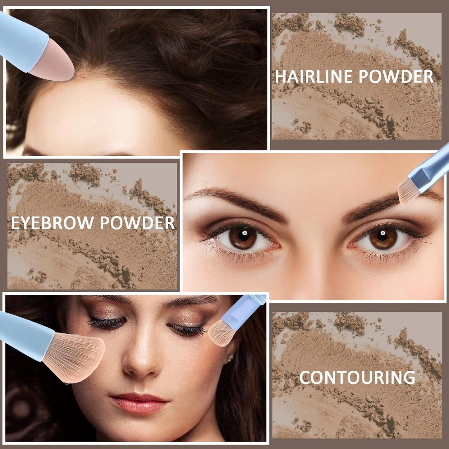 Dual-Ended Hairline Powder Brush Concealer Brush Precision Makeup Brush Set with Sponge Tip for Seamless Blending Hair Touch Up And Contouring Blending (Four Ended Brush)