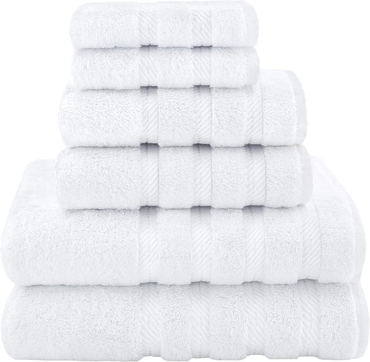 American Soft Linen Luxury 6 Piece Towel Set, 2 Bath Towels 2 Hand Towel 2 Washcloths, 600 GSM 100% Cotton Turkish Towels for Bathroom, White Towel Sets