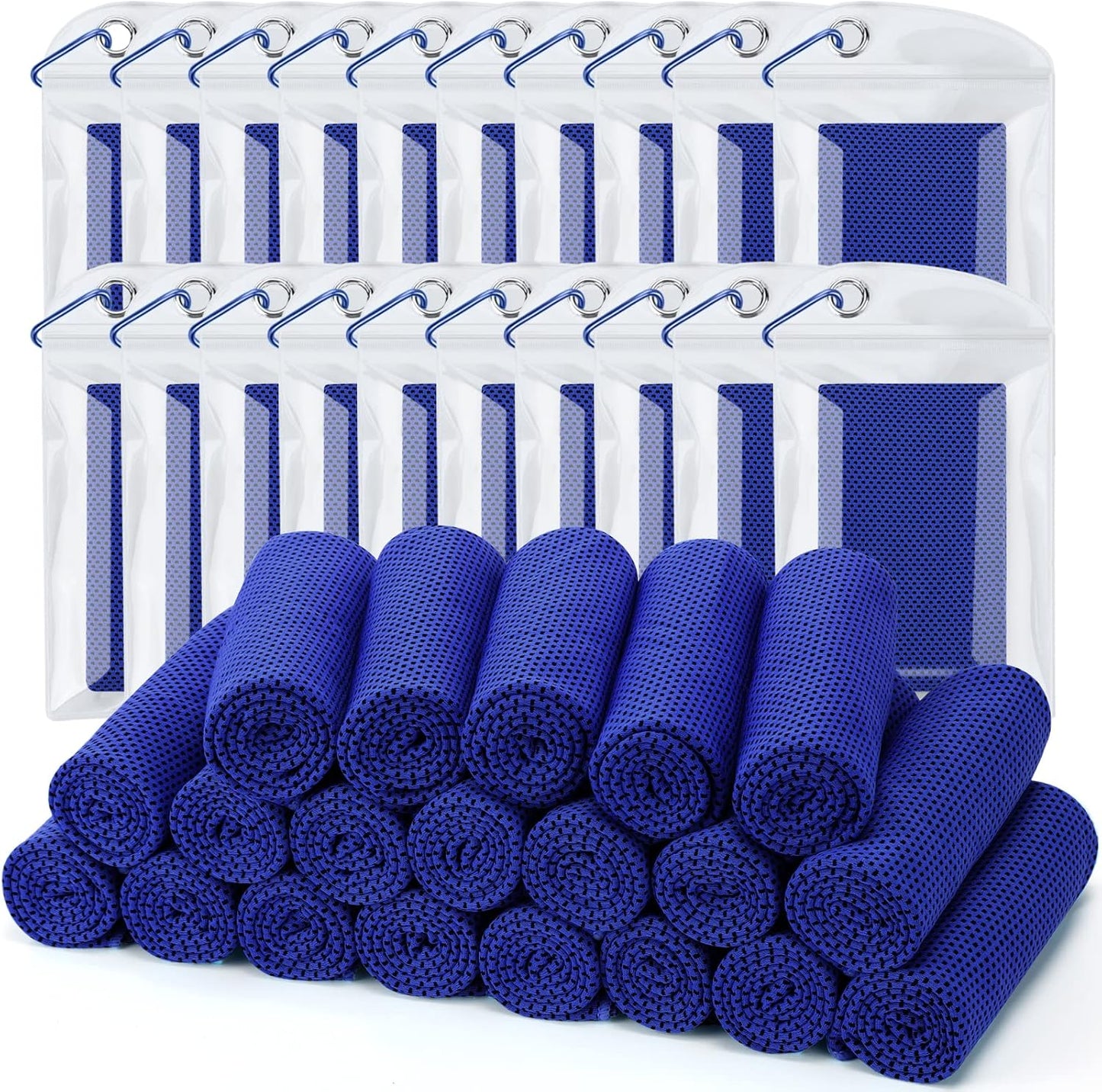 Biange Cooling Towel (Pack of 20, 40"x12") with Pouches for Sports, Workout, Fitness, Gym, Yoga, Golf, Pilates, Travel, Camping & More
