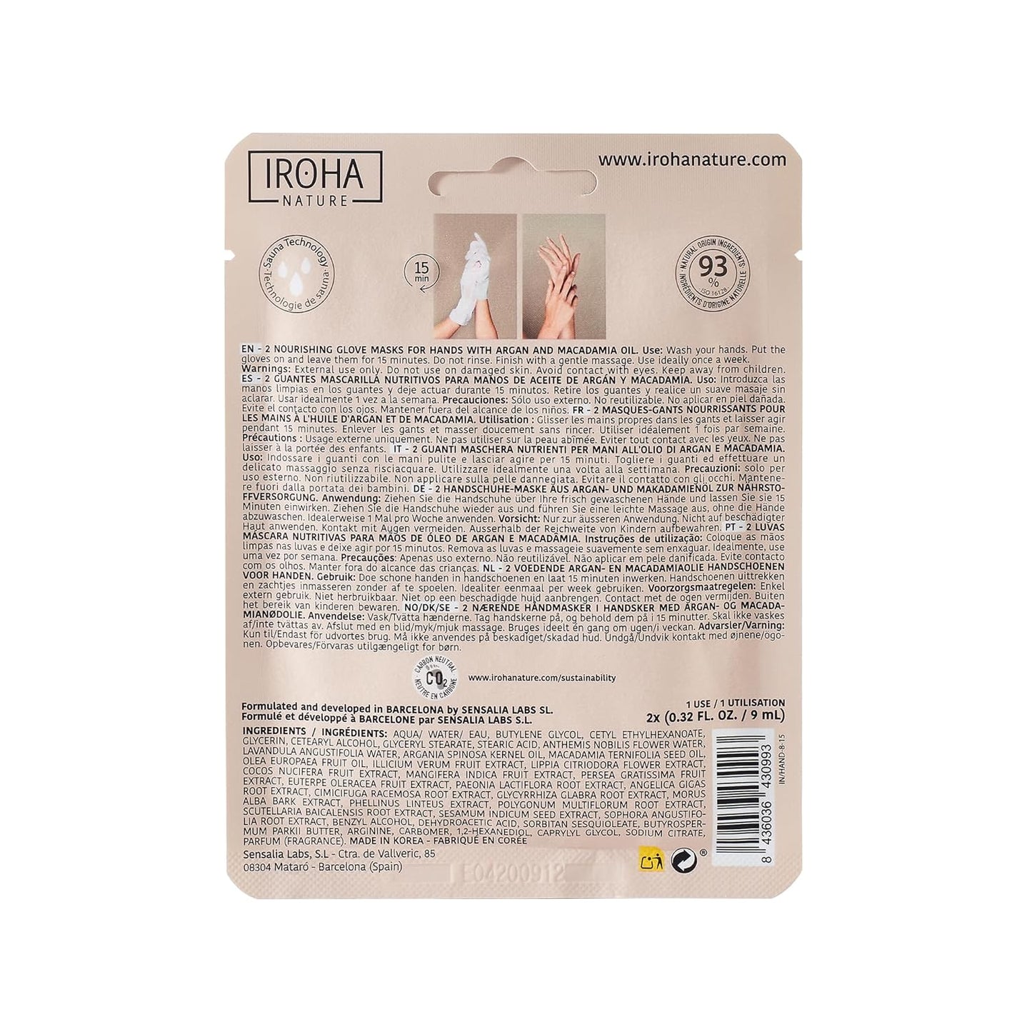 IROHA NATURE Nourishing Hand Mask Gloves | 4 Pairs | Argan & Macadamia Oil | Intense Nutrition for Dry Hands | 93% Natural Ingredients | Vegan