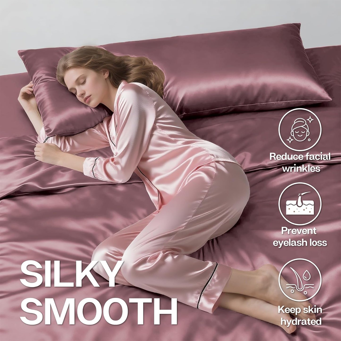 MR&HM Satin Body Pillow Cover, Soft and Breathable Body Pillow Case with Envelope Closure, Cooling and Silky Long Pillowcase for Hair and Skin,Grey (20x54, Rose Taupe)