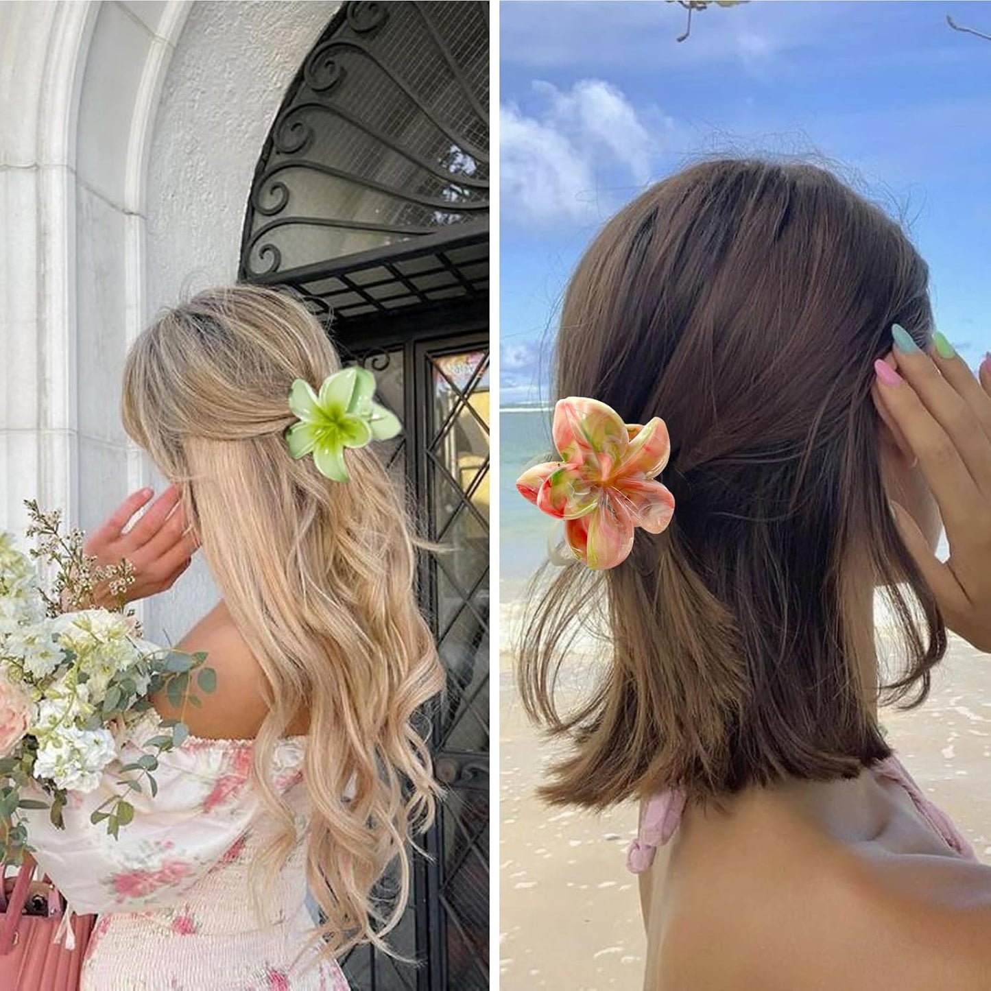 Flower Hair Claw Clips for Women, 8 Pack Hawaiian Flower Hair Clips, Plumeria Claw Clips for Thick Thin Hair, Large Strong Hold Nonslip Hawai Hair Accessories for Women Girls Gifts(Marbling-8 Colors)