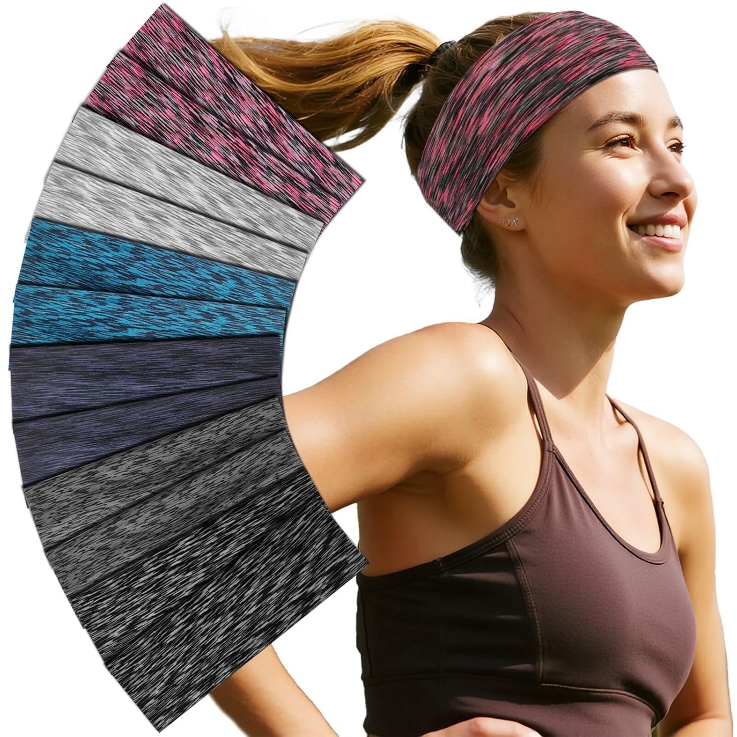 Headbands For Women 12 Pack Headband Yoga Elastic Head Bands Women's Hair Band Workout Soft Sweat Hairbands Accessories