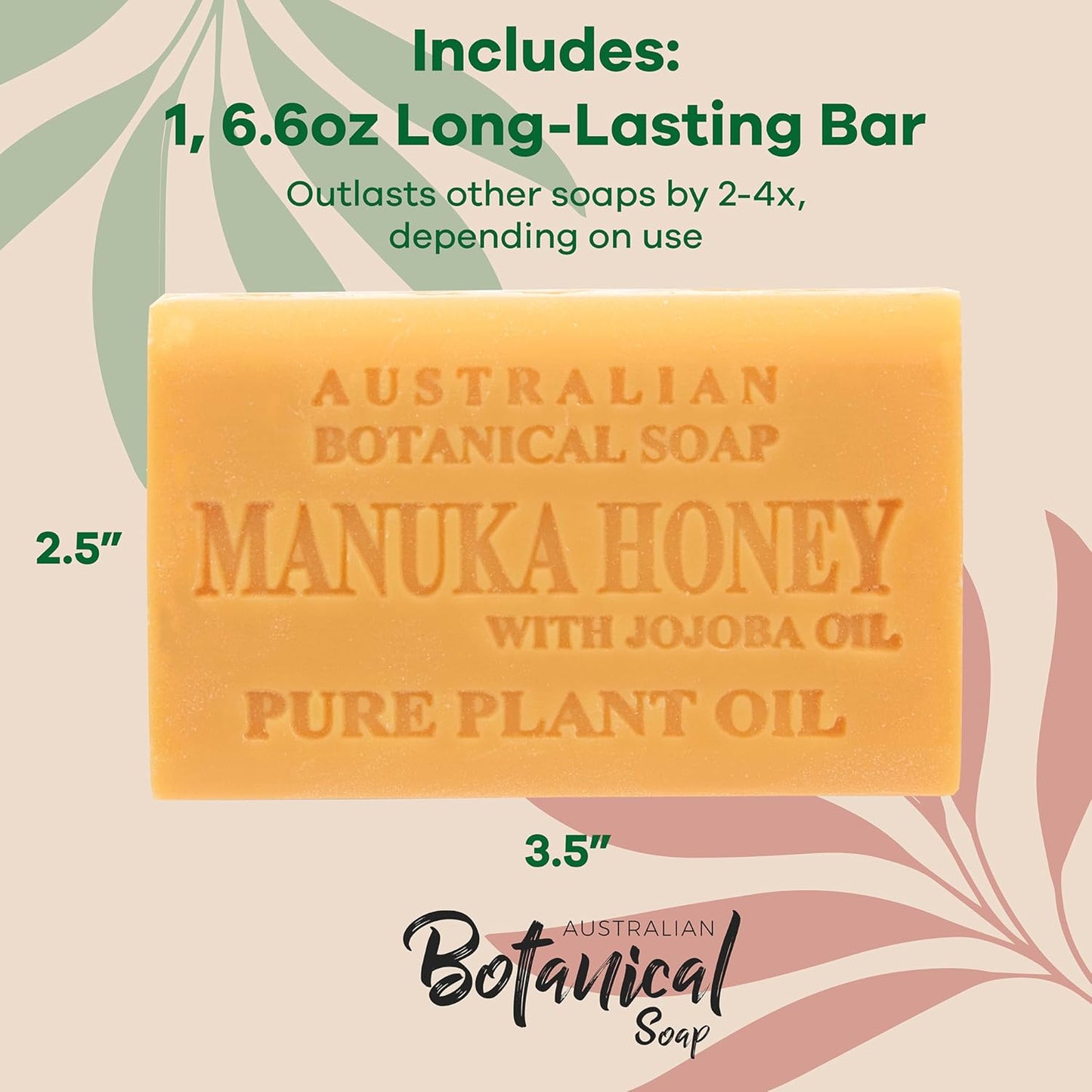 Australian Botanical Soap Manuka Honey with Jojoba Oil 6.6 oz Luxury Soap Bars Enriched with Shea Butter, Pack of 1