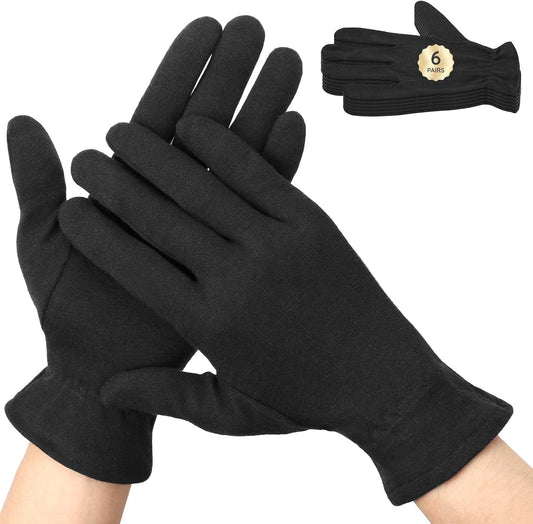 Segbeauty 12 Counts Elastic Moisturizing Hand Gloves for Men, 6 Pairs Black Cotton Gloves for Dry Hands Overnight, Sleeping Soft Spa Moisture Glove with Elastic Band, Sleep Lotion Glove for Working