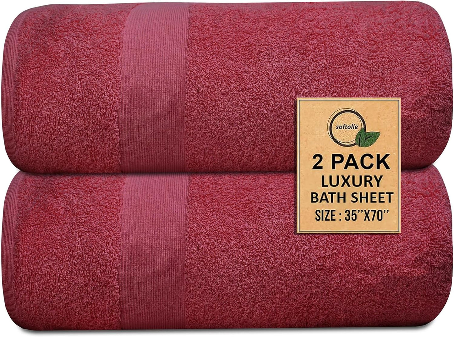 100% Cotton Luxury Bath Sheets - Pack of 2 (35" x 70") | Super Soft, Quick-Dry & Highly Absorbent Towels for Bathroom, Home, Spa & Gym (Burgundy)