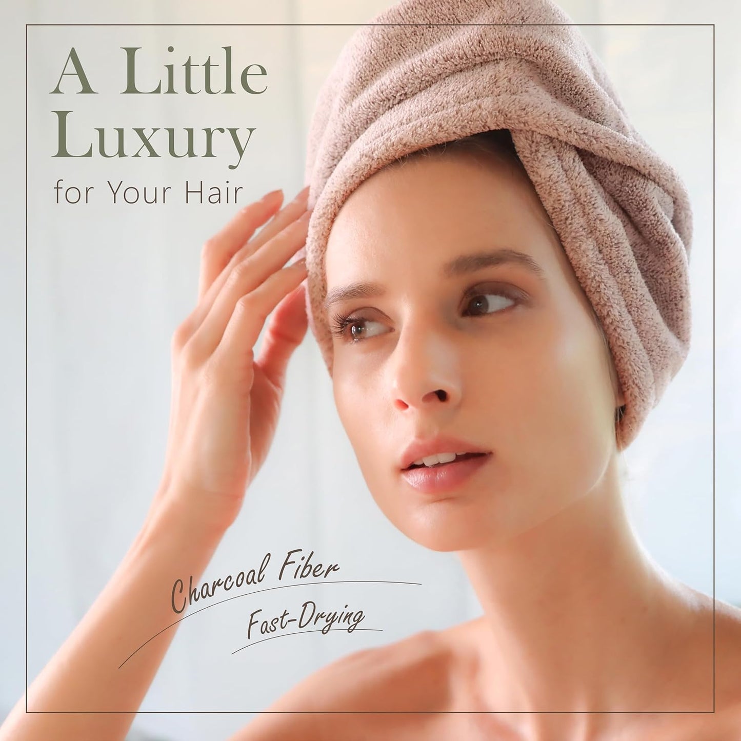 myHomeBody Hair Towel Wrap, Luxury Quick Drying Turban, Ultra Soft Absorbent Charcoal Fiber Cap, with Coconut Shell Button - Pink