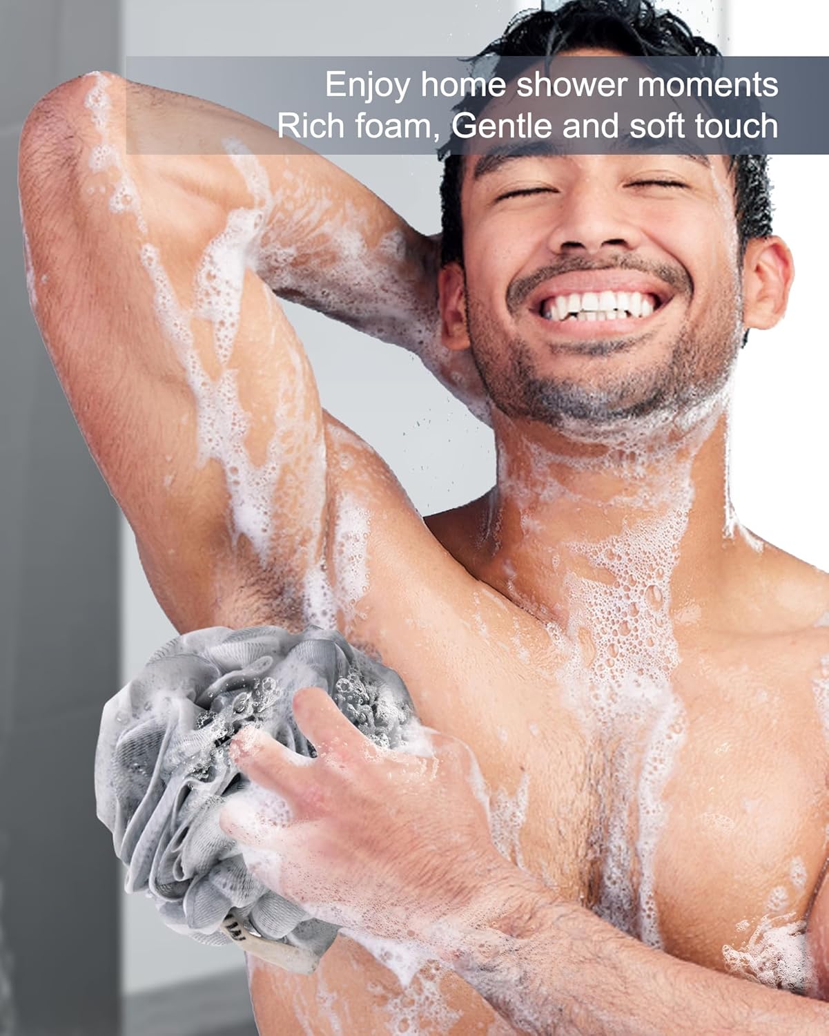 Loofah Sponge, XXL Large Loofah 100g 4 Pack, Bath Sponge Soft Mesh Shower Loofah for Men, Body Scrub, Shower Pouf Bath Accessories, for Body Wash, Soap (Blue Gray)