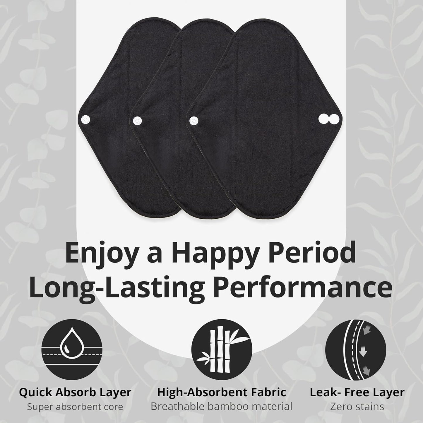 7pcs Set 1 pc Mini Wet Bag +6pcs Absorbent Reusable Sanitary Pads/Washable Cloth Menstrual Pads(Black,S)